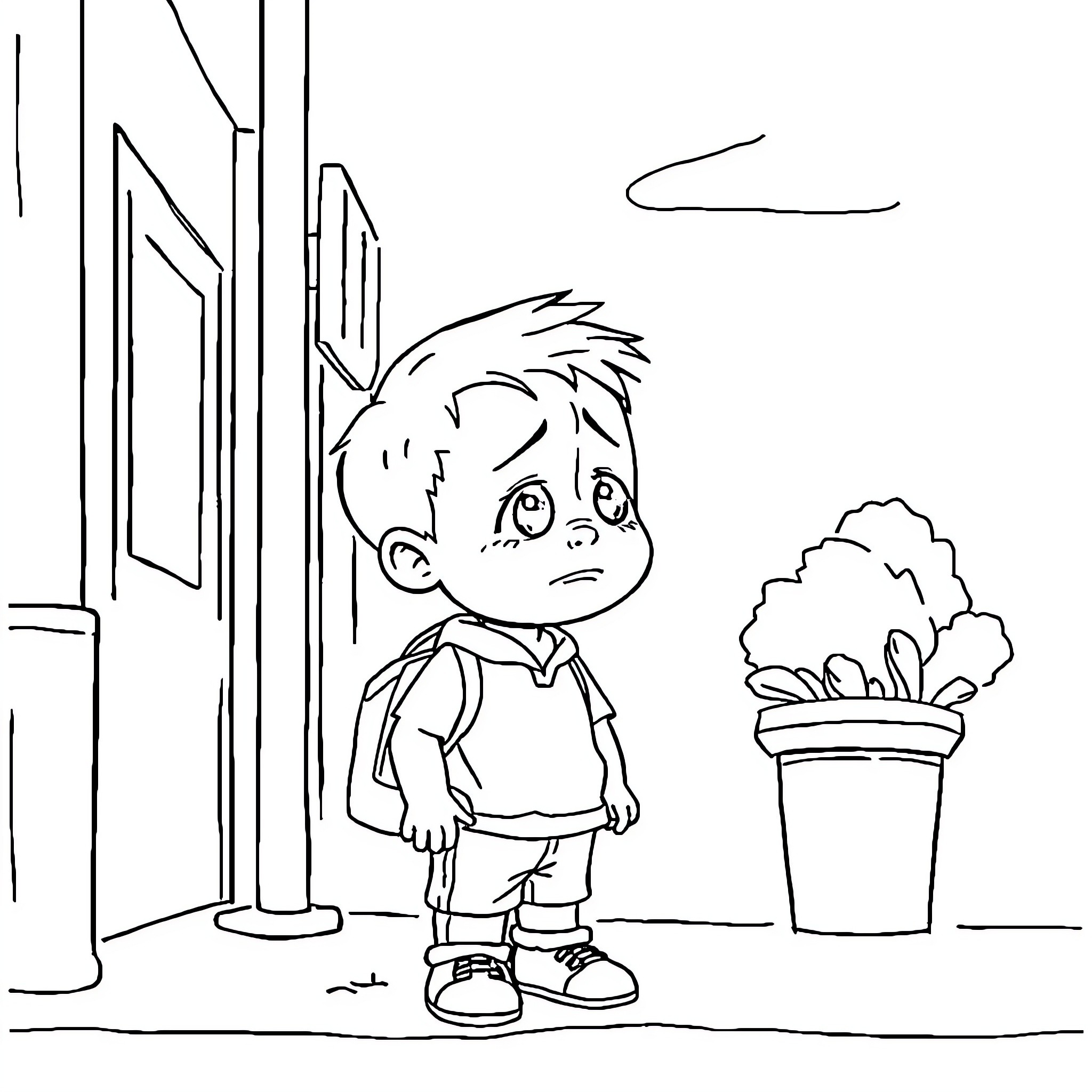 Niño looking curiously at the environment Coloring Page (free black-and-white line drawing printable PDF for all, from beginners to advanced learners, including children, teens, adults, and seniors)