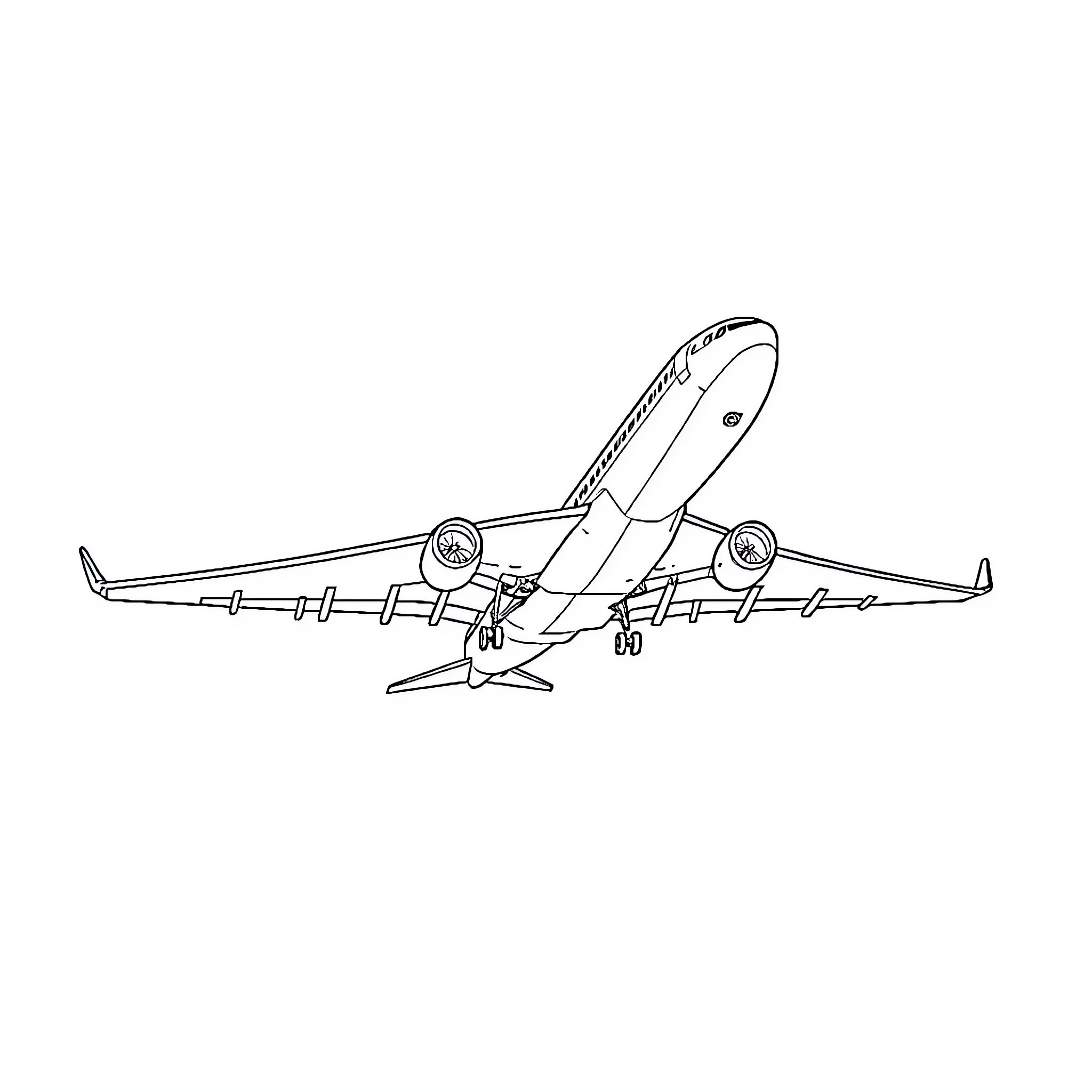 Plane taking flight in simple sketch Coloring Page (free black-and-white line drawing printable PDF for all, from beginners to advanced learners, including children, teens, adults, and seniors)