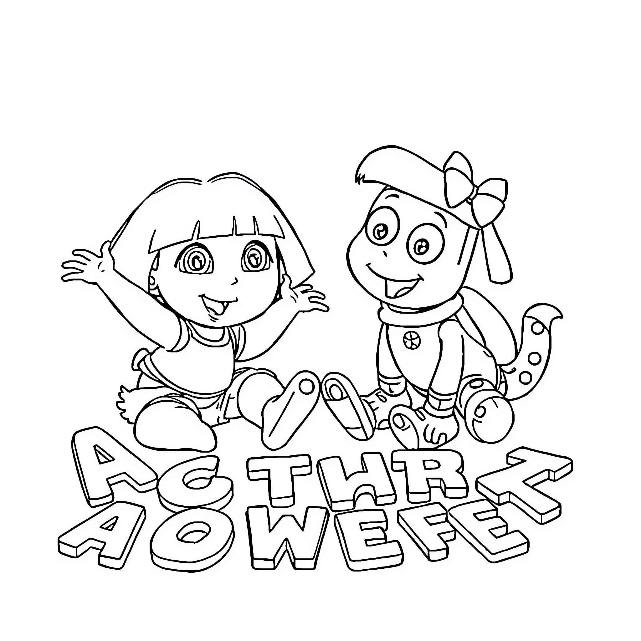 Dora and friends explore the adventure Coloring Page (free black-and-white line drawing printable PDF for all, from beginners to advanced learners, including children, teens, adults, and seniors)