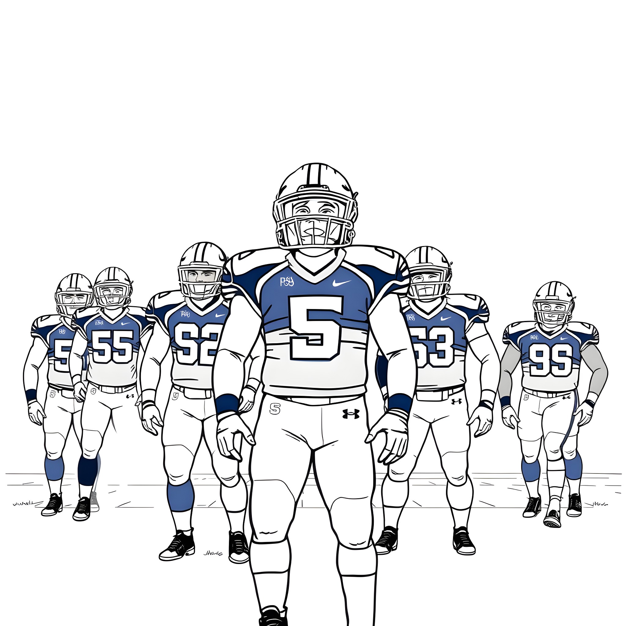 Penn State Football players in uniform and on the field Coloring Page (free black-and-white line drawing printable PDF for all, from beginners to advanced learners, including children, teens, adults, and seniors)