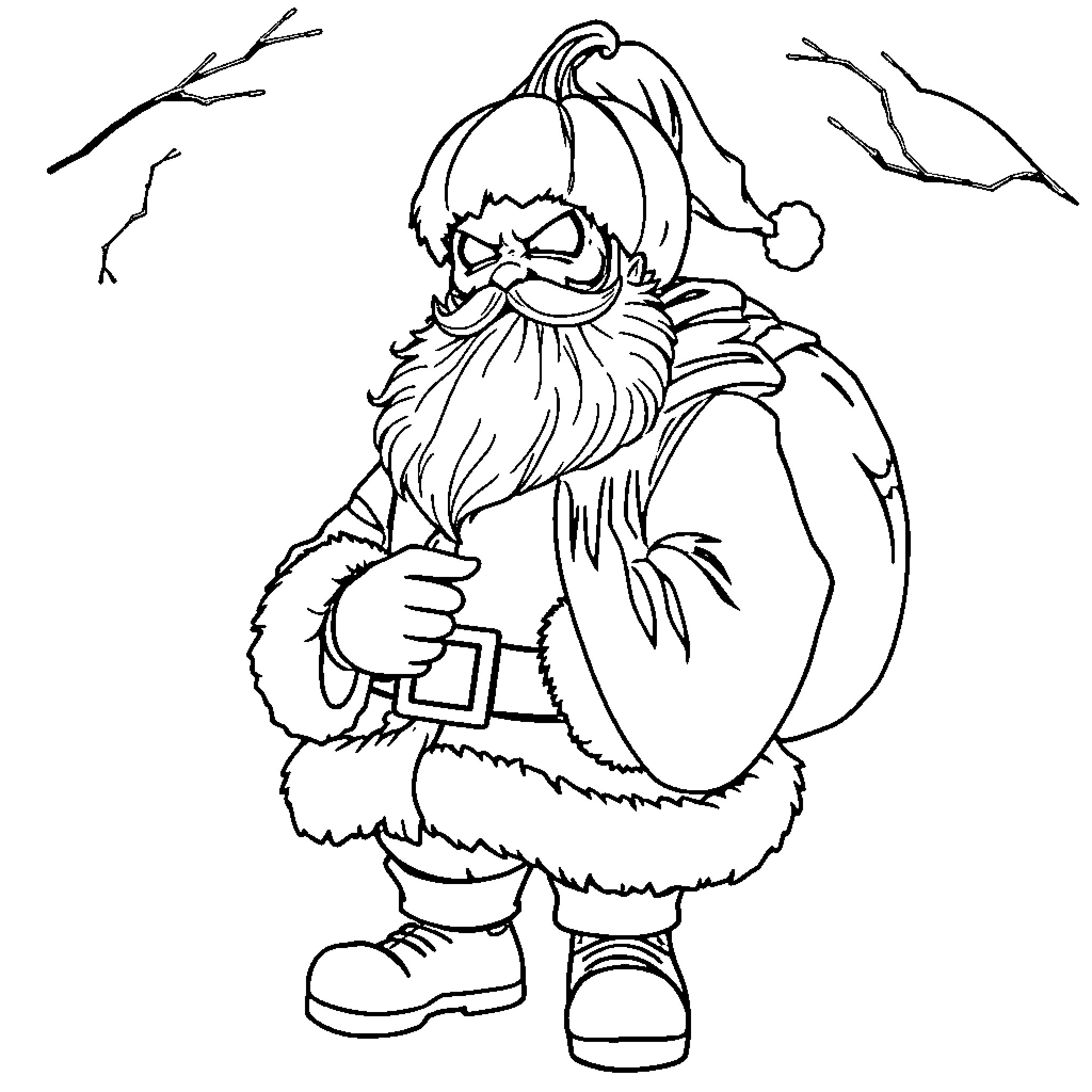 Santa Claus displaying a grumpy expression Coloring Page (free black-and-white line drawing printable PDF for all, from beginners to advanced learners, including children, teens, adults, and seniors)