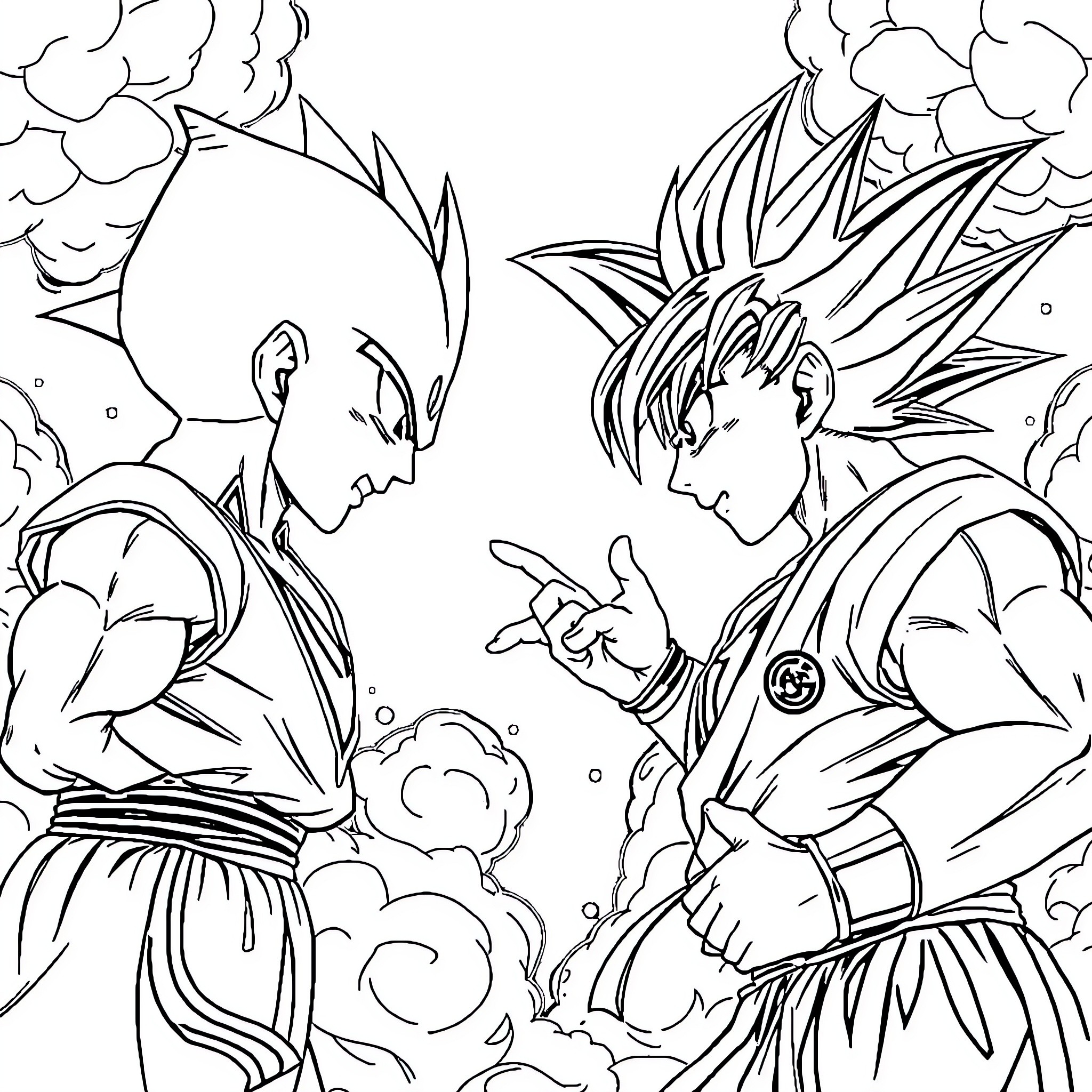 Saitama warriors engaging in intense battle Coloring Page (free black-and-white line drawing printable PDF for all, from beginners to advanced learners, including children, teens, adults, and seniors)