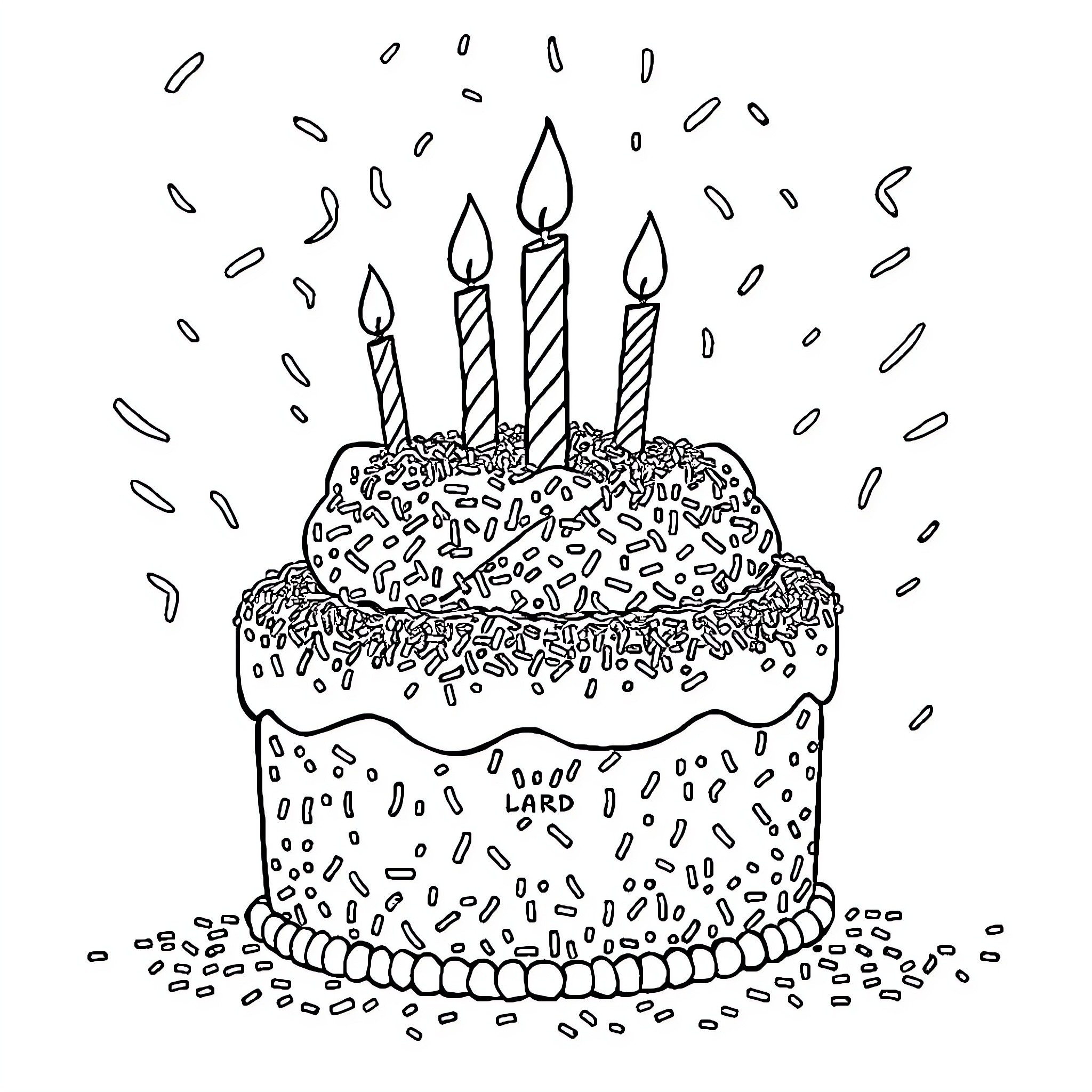Birthday Cake with Joyful Candles Coloring Page (free black-and-white line drawing printable PDF for all, from beginners to advanced learners, including children, teens, adults, and seniors)