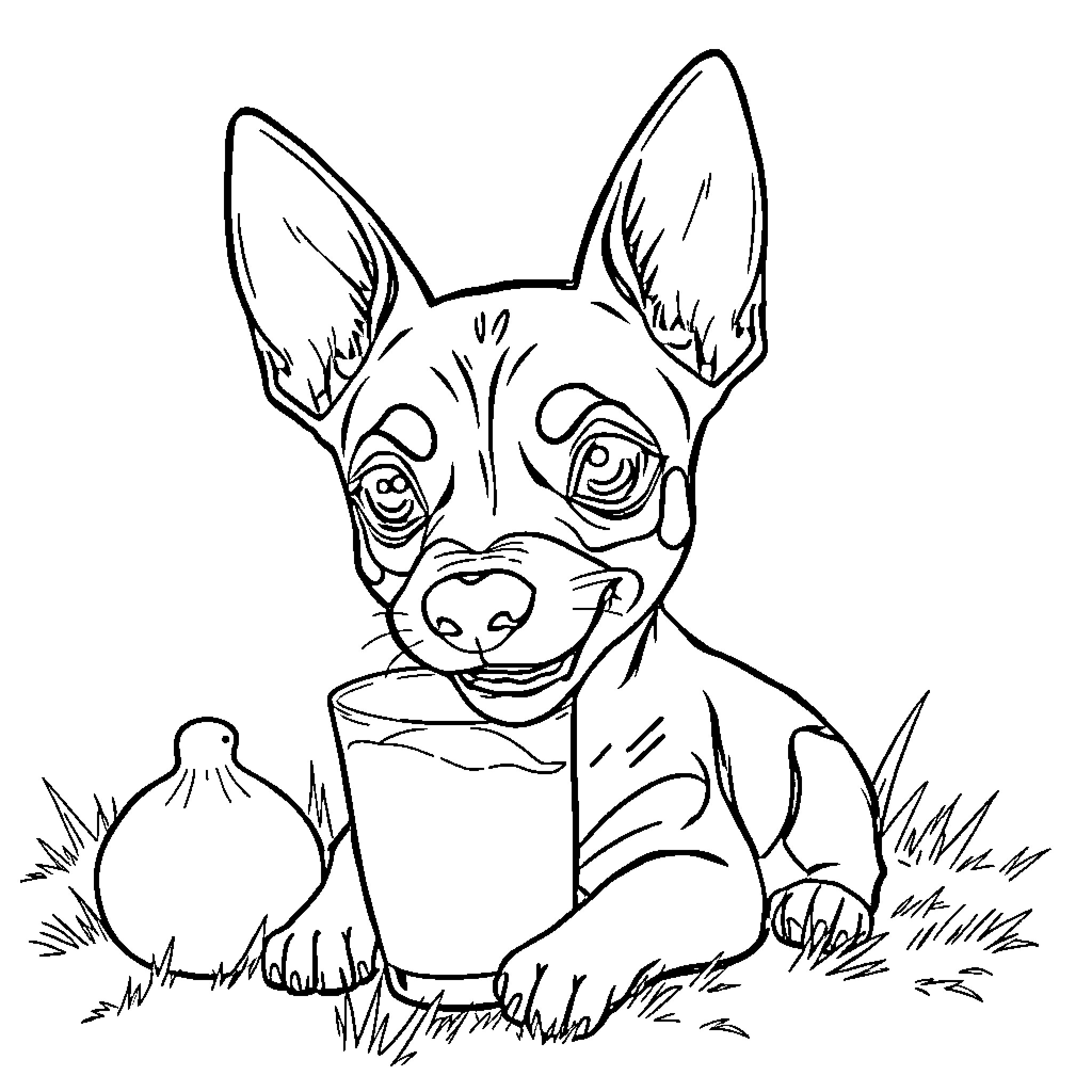 Puppy Enjoying a Sunny Day Outdoors Coloring Page (free black-and-white line drawing printable PDF for all, from beginners to advanced learners, including children, teens, adults, and seniors)