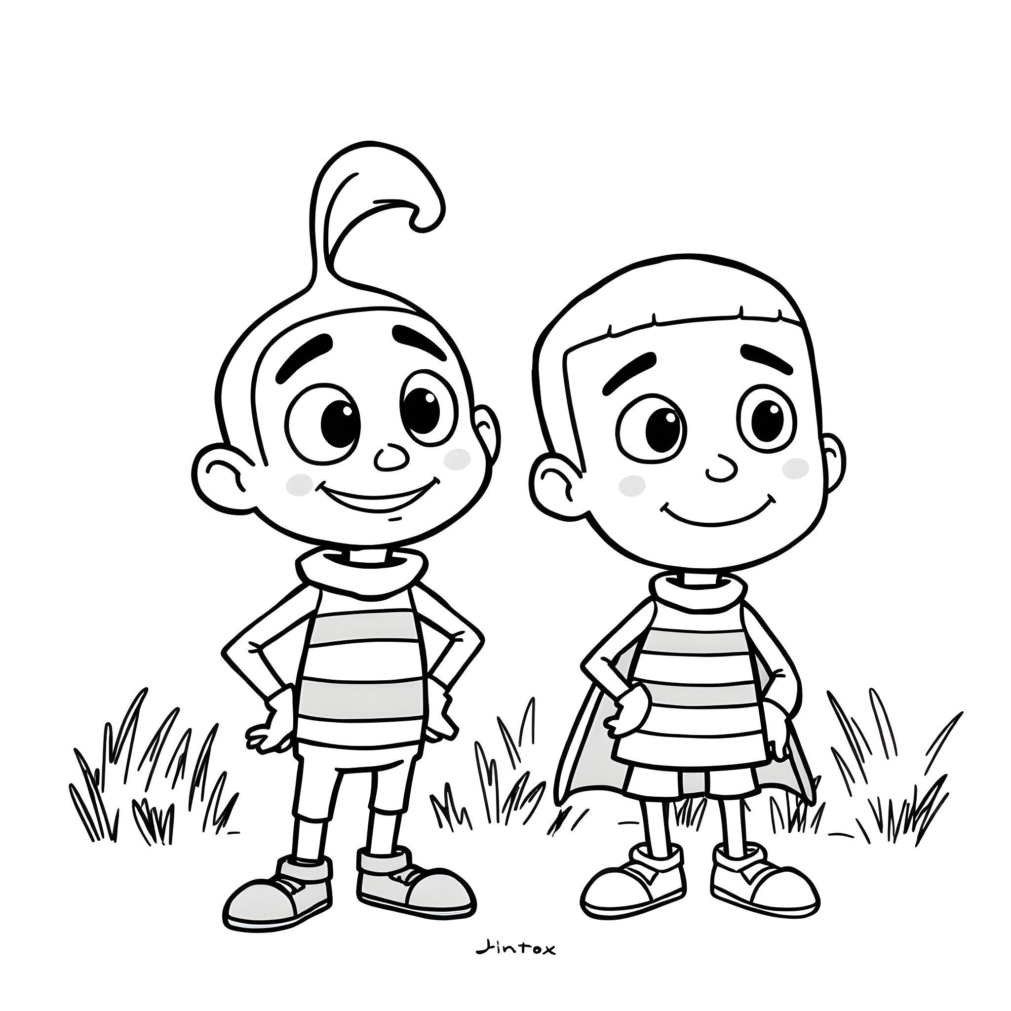 Sprunki friends playing together in the park Coloring Page (free black-and-white line drawing printable PDF for all, from beginners to advanced learners, including children, teens, adults, and seniors)