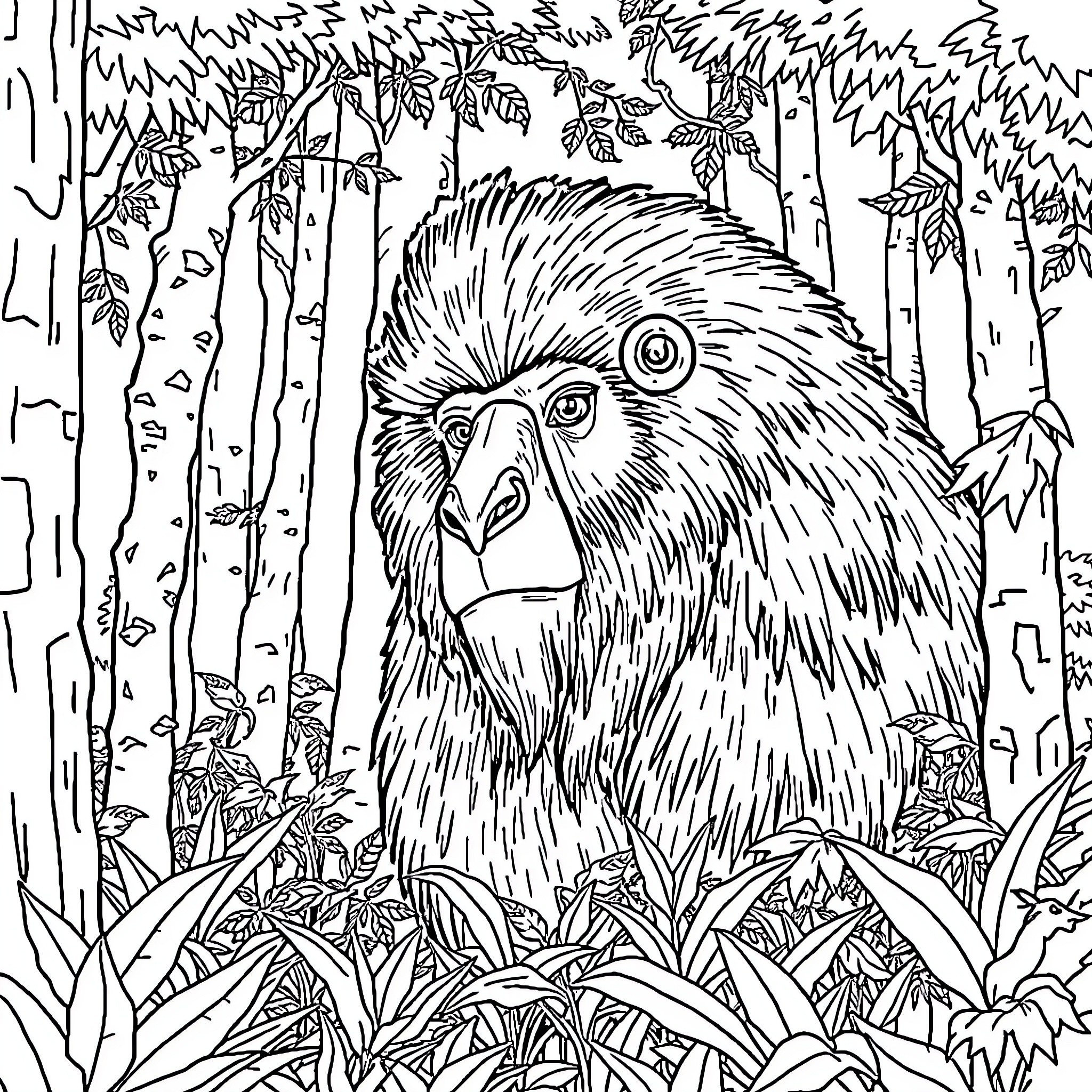 Wild Boar in the Jungle Gazing Intently Coloring Page (free black-and-white line drawing printable PDF for all, from beginners to advanced learners, including children, teens, adults, and seniors)