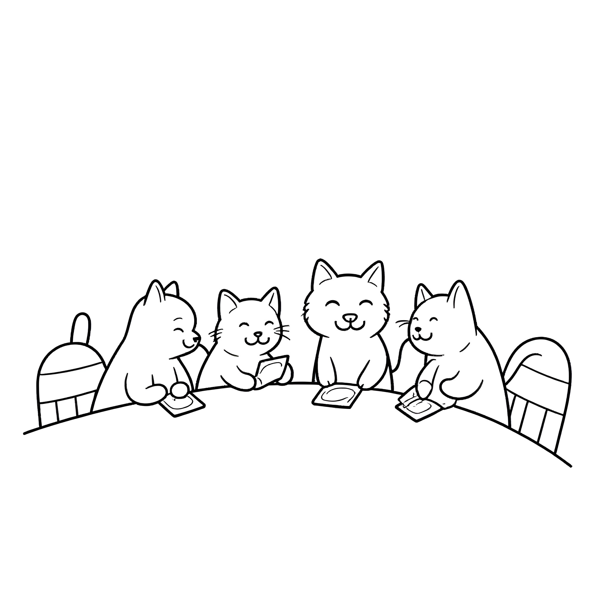Cats relaxing on a bench Coloring Page (free black-and-white line drawing printable PDF for all, from beginners to advanced learners, including children, teens, adults, and seniors)