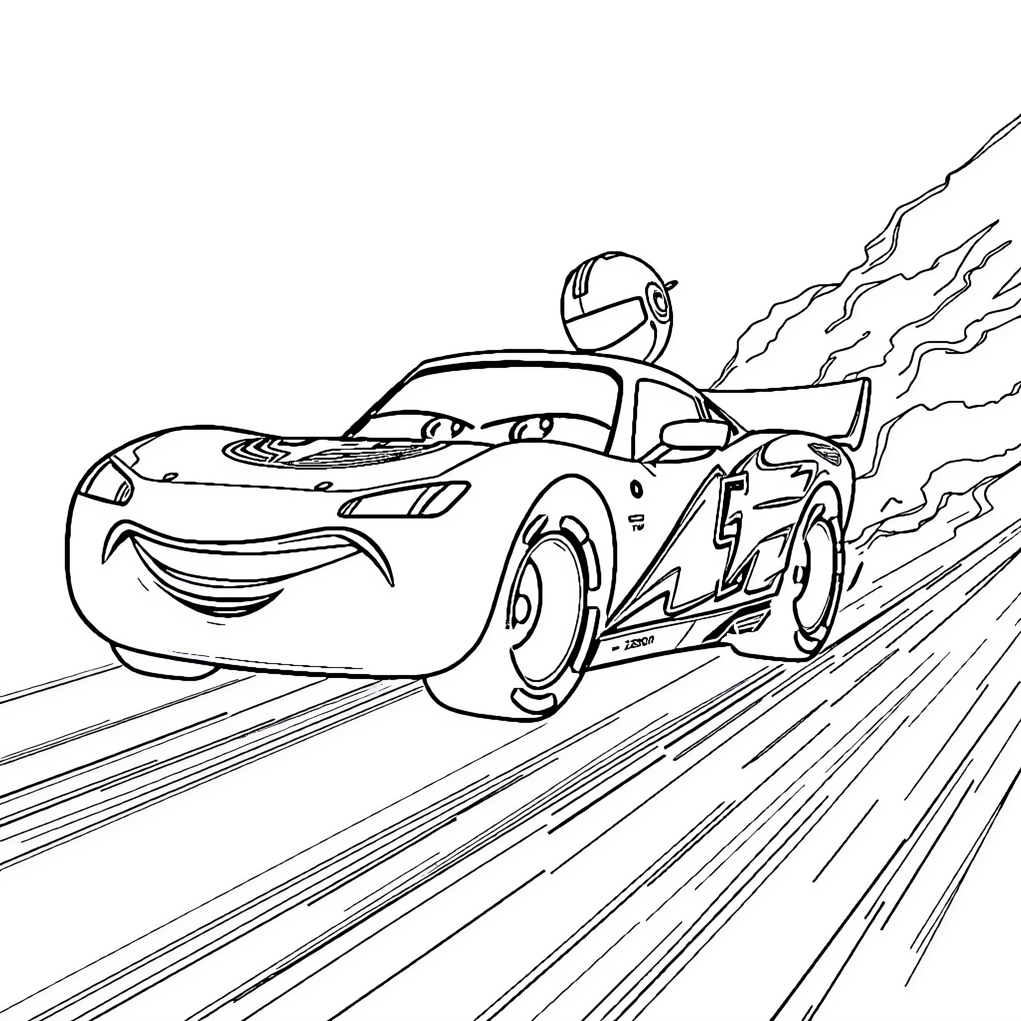 Martin's Speedy Racecar Adventure Coloring Page (free black-and-white line drawing printable PDF for all, from beginners to advanced learners, including children, teens, adults, and seniors)