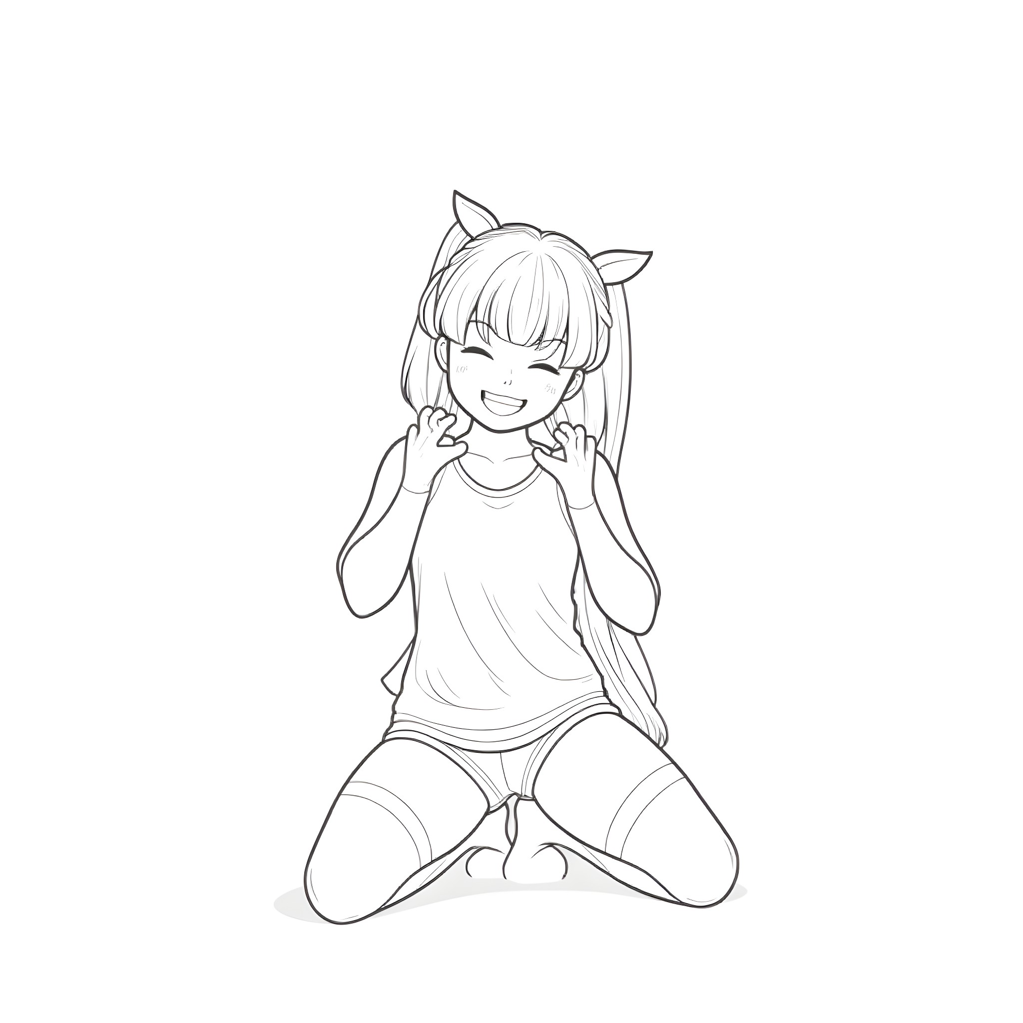 Anime Character in Playful Pose Coloring Page (free black-and-white line drawing printable PDF for all, from beginners to advanced learners, including children, teens, adults, and seniors)