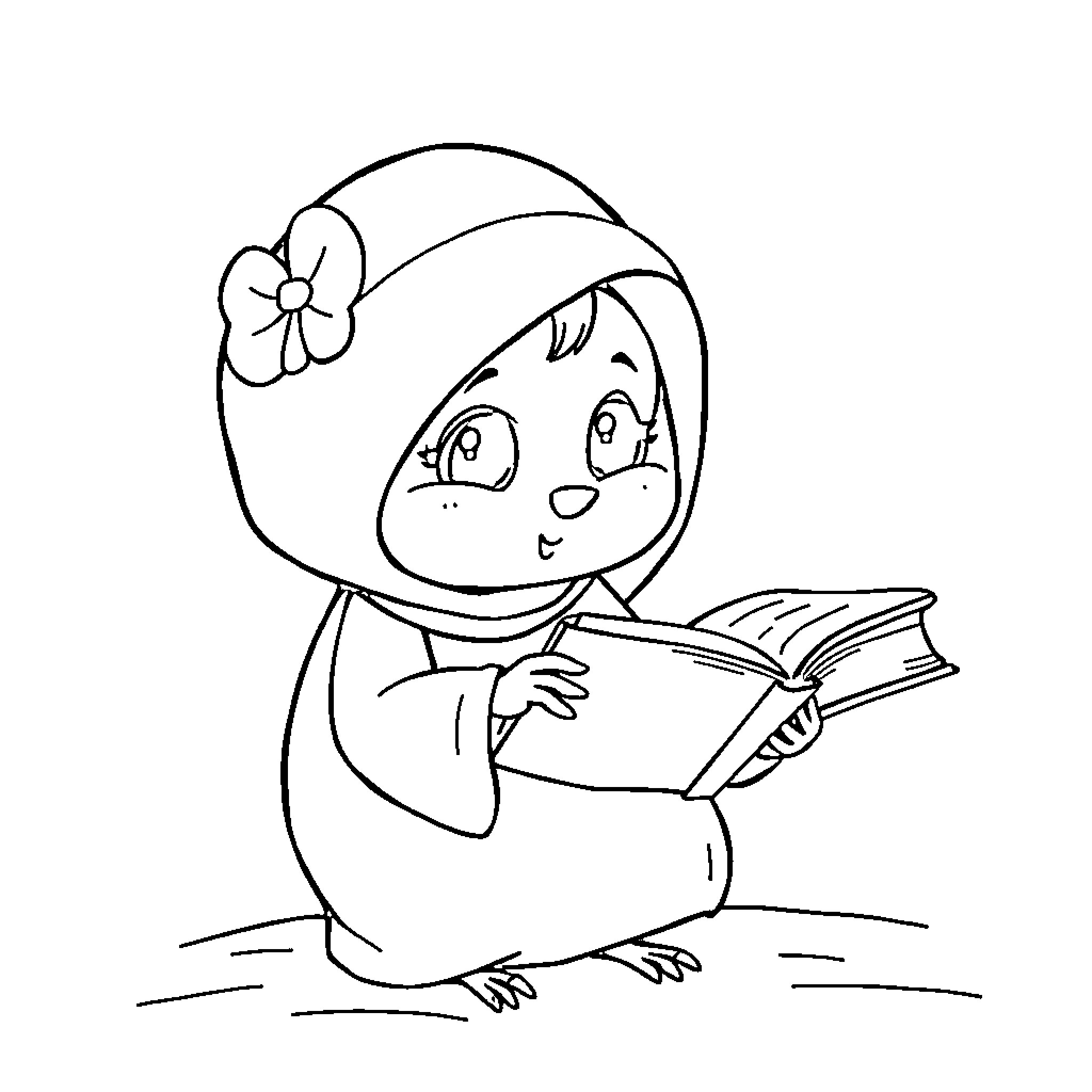 Ladybug reading a book happily Coloring Page (free black-and-white line drawing printable PDF for all, from beginners to advanced learners, including children, teens, adults, and seniors)
