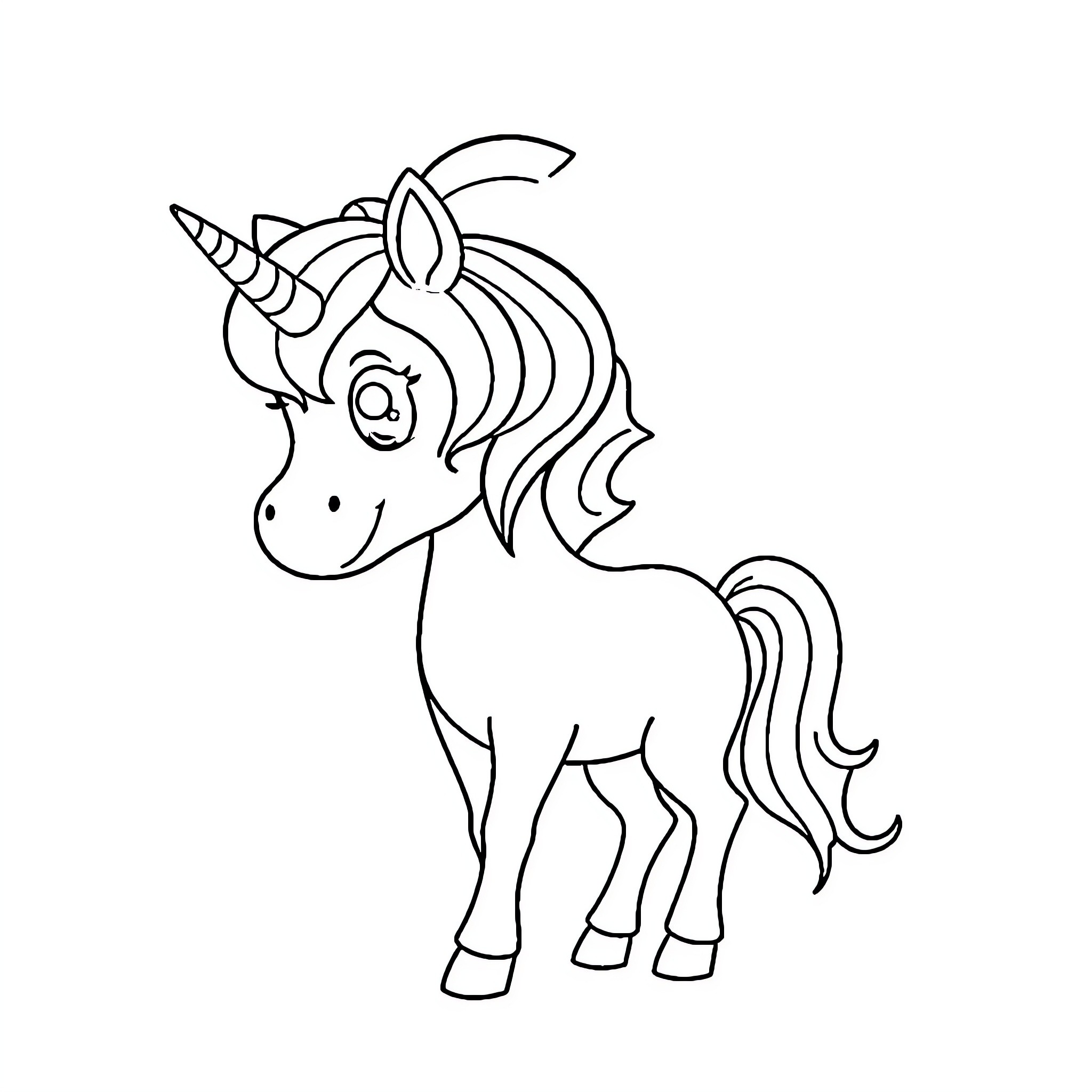 Unicorn standing tall and proud Coloring Page (free black-and-white line drawing printable PDF for all, from beginners to advanced learners, including children, teens, adults, and seniors)
