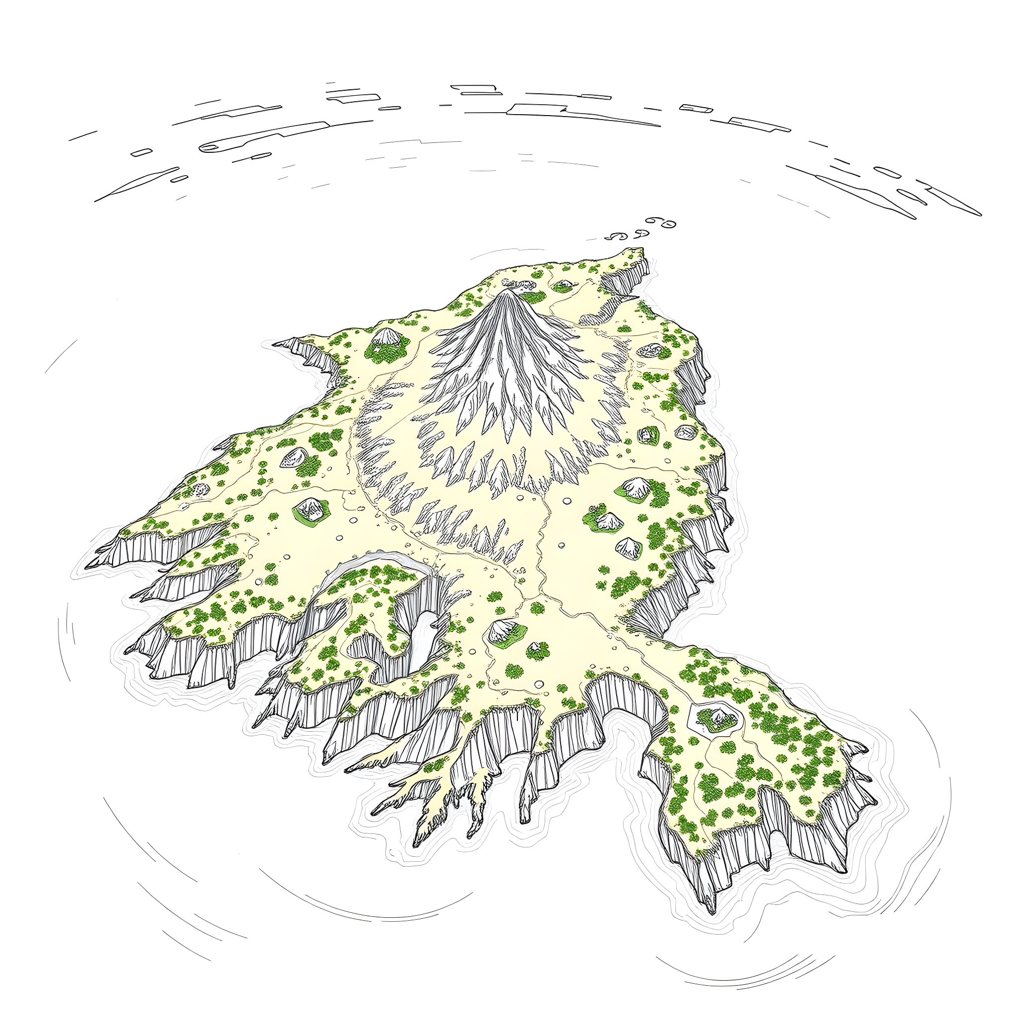 Cape Breton Island Landscape with Rugged Terrain Coloring Page (free black-and-white line drawing printable PDF for all, from beginners to advanced learners, including children, teens, adults, and seniors)