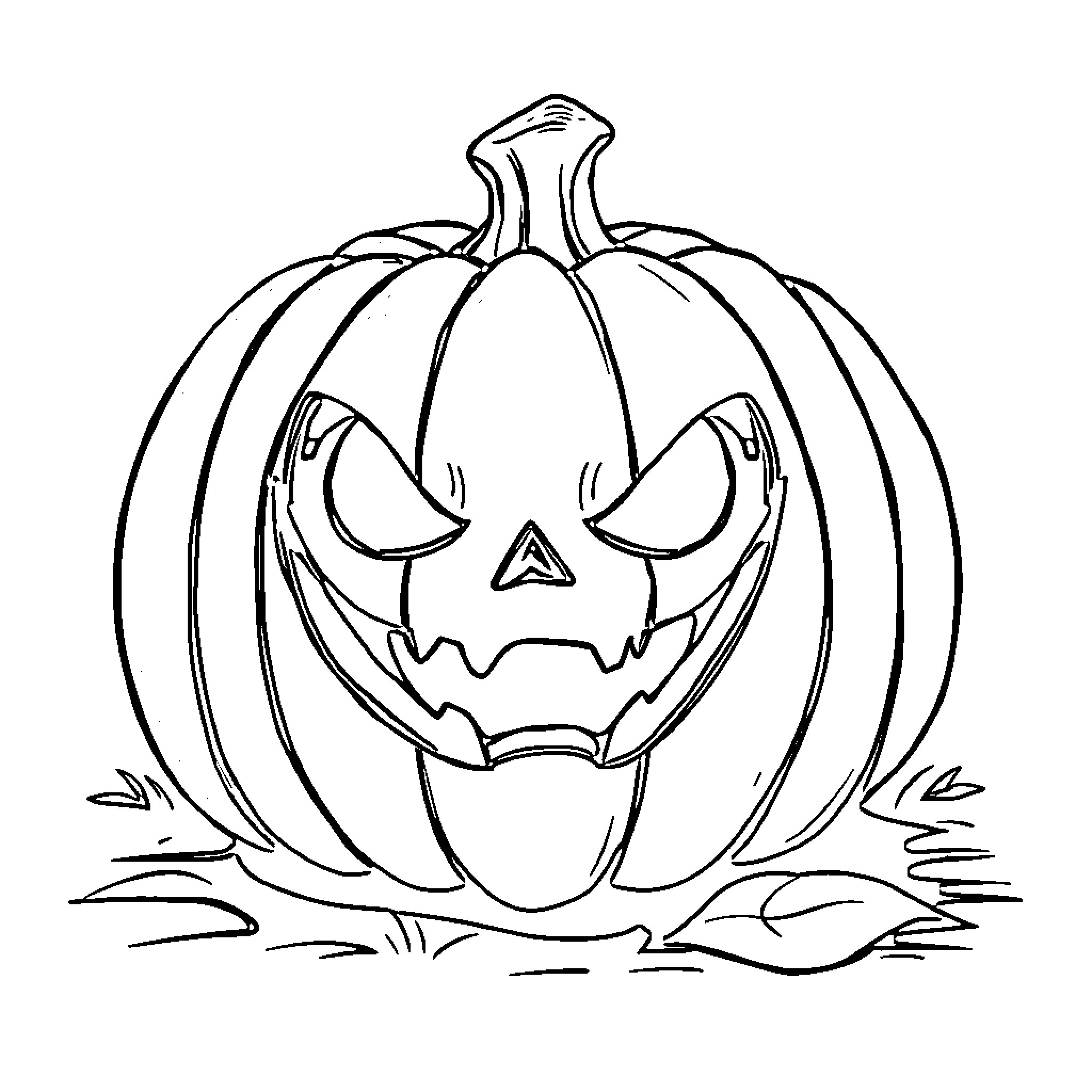 Pumpkin with spooky carved face Coloring Page (free black-and-white line drawing printable PDF for all, from beginners to advanced learners, including children, teens, adults, and seniors)