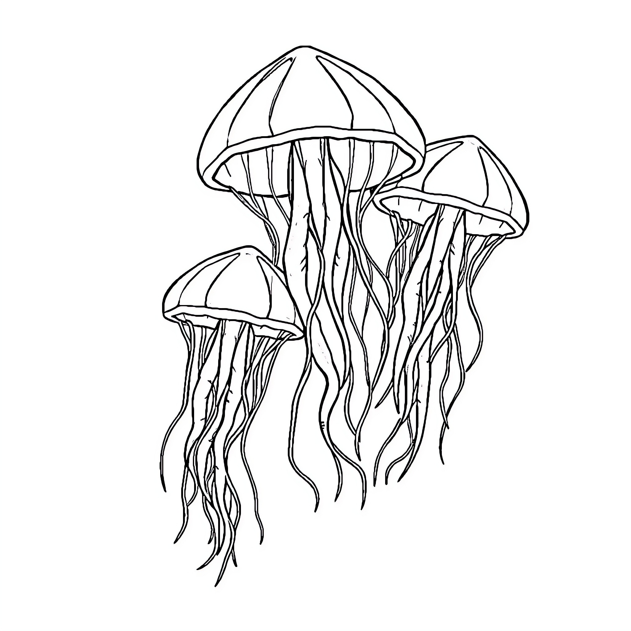Jellyfish drifting gracefully in the ocean Coloring Page (free black-and-white line drawing printable PDF for all, from beginners to advanced learners, including children, teens, adults, and seniors)