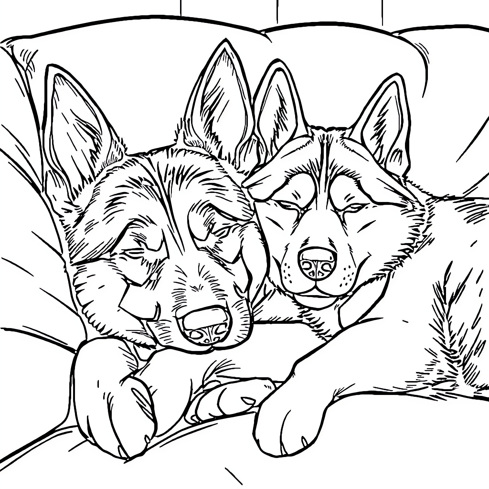Dog resting peacefully in natural environment Coloring Page (free black-and-white line drawing printable PDF for all, from beginners to advanced learners, including children, teens, adults, and seniors)