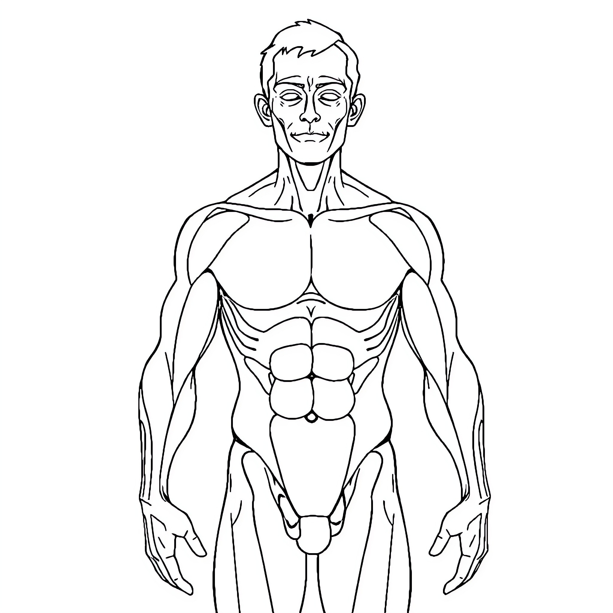 Human anatomy illustration of a muscular male figure Coloring Page (free black-and-white line drawing printable PDF for all, from beginners to advanced learners, including children, teens, adults, and seniors)