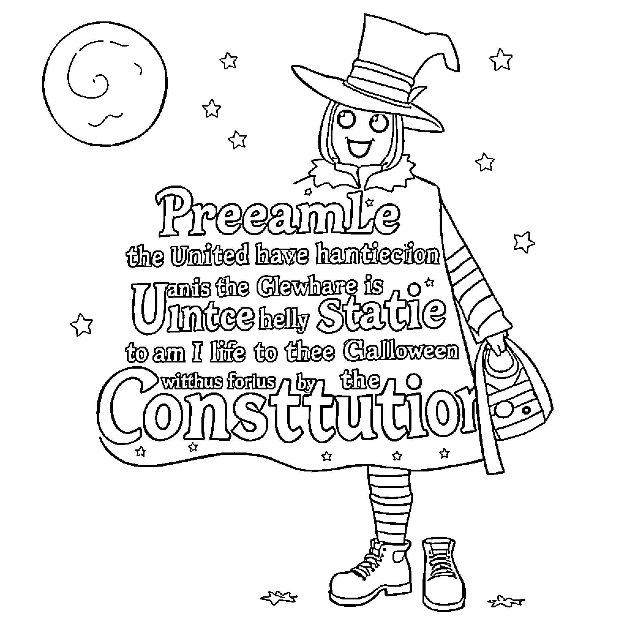 Halloween Costume with Whimsical Designs and Text Coloring Page (free black-and-white line drawing printable PDF for all, from beginners to advanced learners, including children, teens, adults, and seniors)