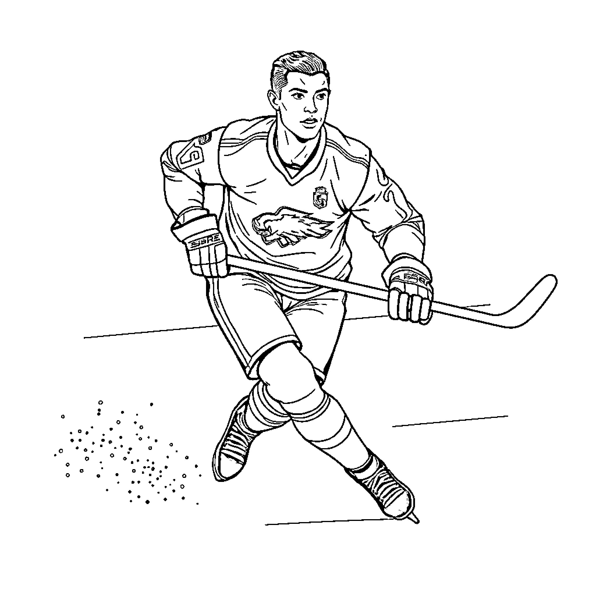 Cristiano Ronaldo playing hockey on the ice Coloring Page (free black-and-white line drawing printable PDF for all, from beginners to advanced learners, including children, teens, adults, and seniors)