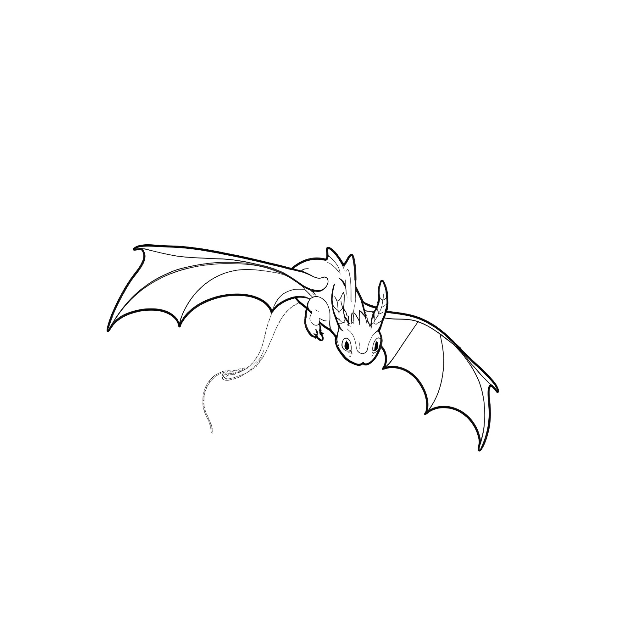 Toothless dragon soaring gracefully Coloring Page (free black-and-white line drawing printable PDF for all, from beginners to advanced learners, including children, teens, adults, and seniors)