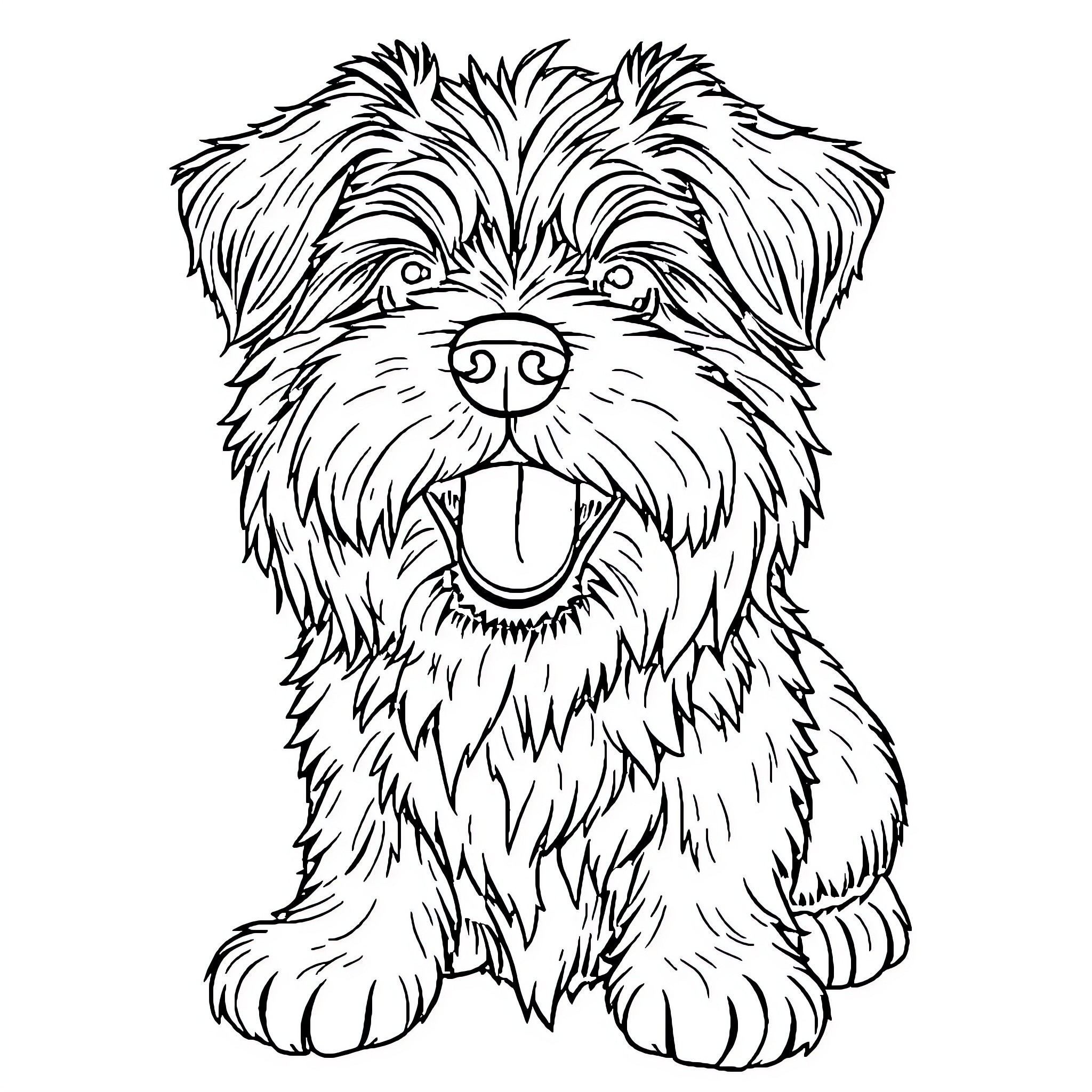 Dargie Cute and Fluffy Puppy Portrait Coloring Page (free black-and-white line drawing printable PDF for all, from beginners to advanced learners, including children, teens, adults, and seniors)