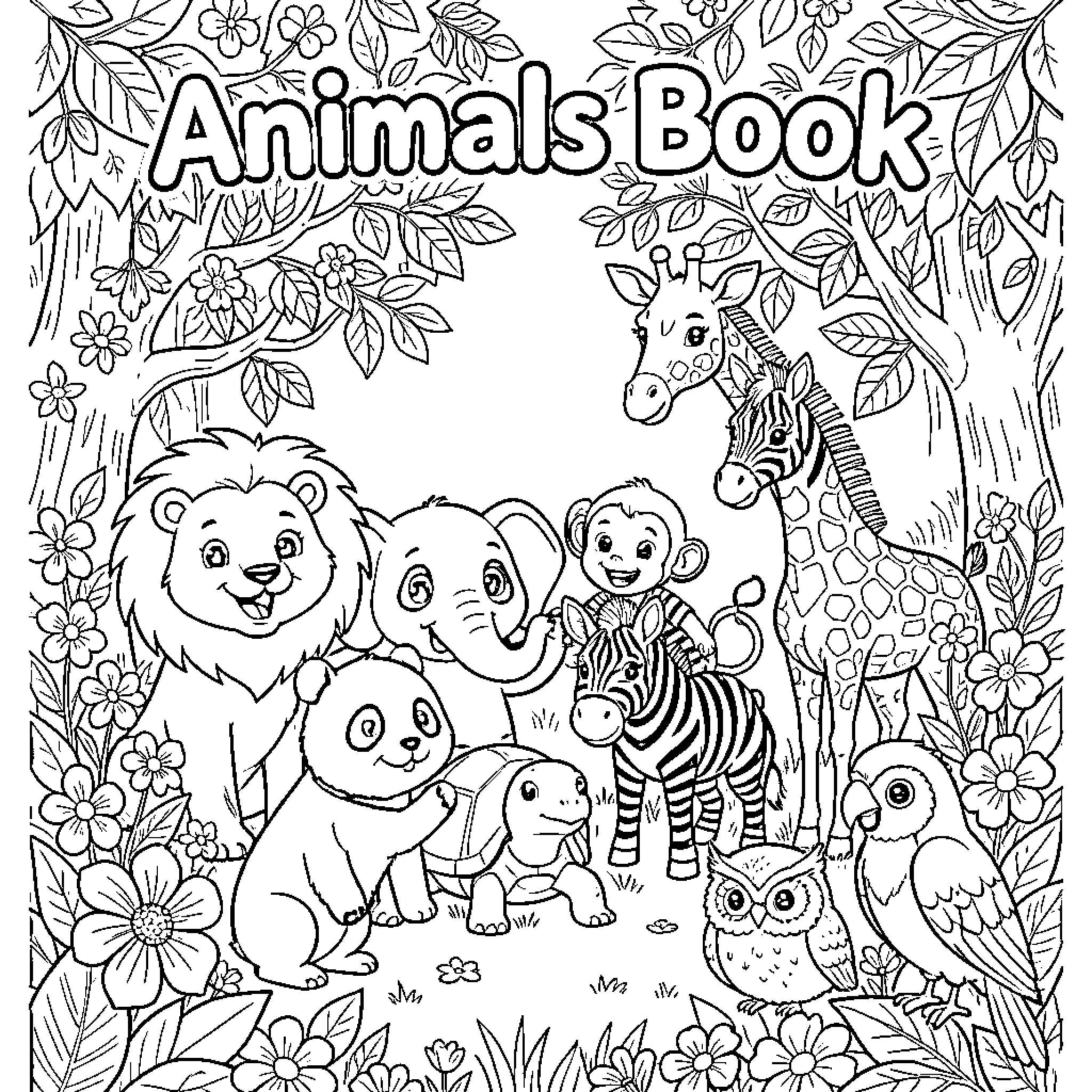 Animal Coloring Book with Diverse Wildlife Coloring Page (free black-and-white line drawing printable PDF for all, from beginners to advanced learners, including children, teens, adults, and seniors)