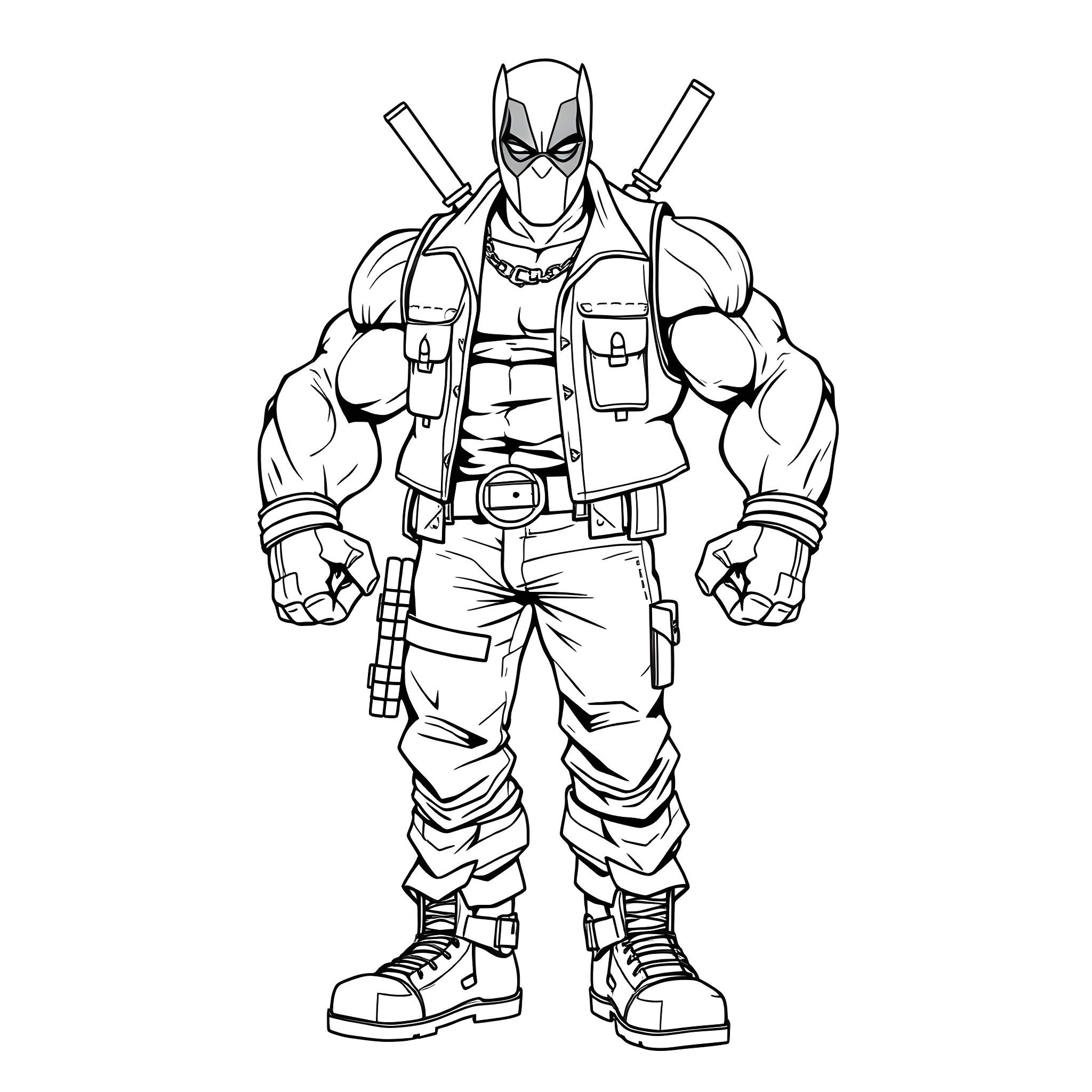 Hulk Mercenary in Action Pose Coloring Page (free black-and-white line drawing printable PDF for all, from beginners to advanced learners, including children, teens, adults, and seniors)