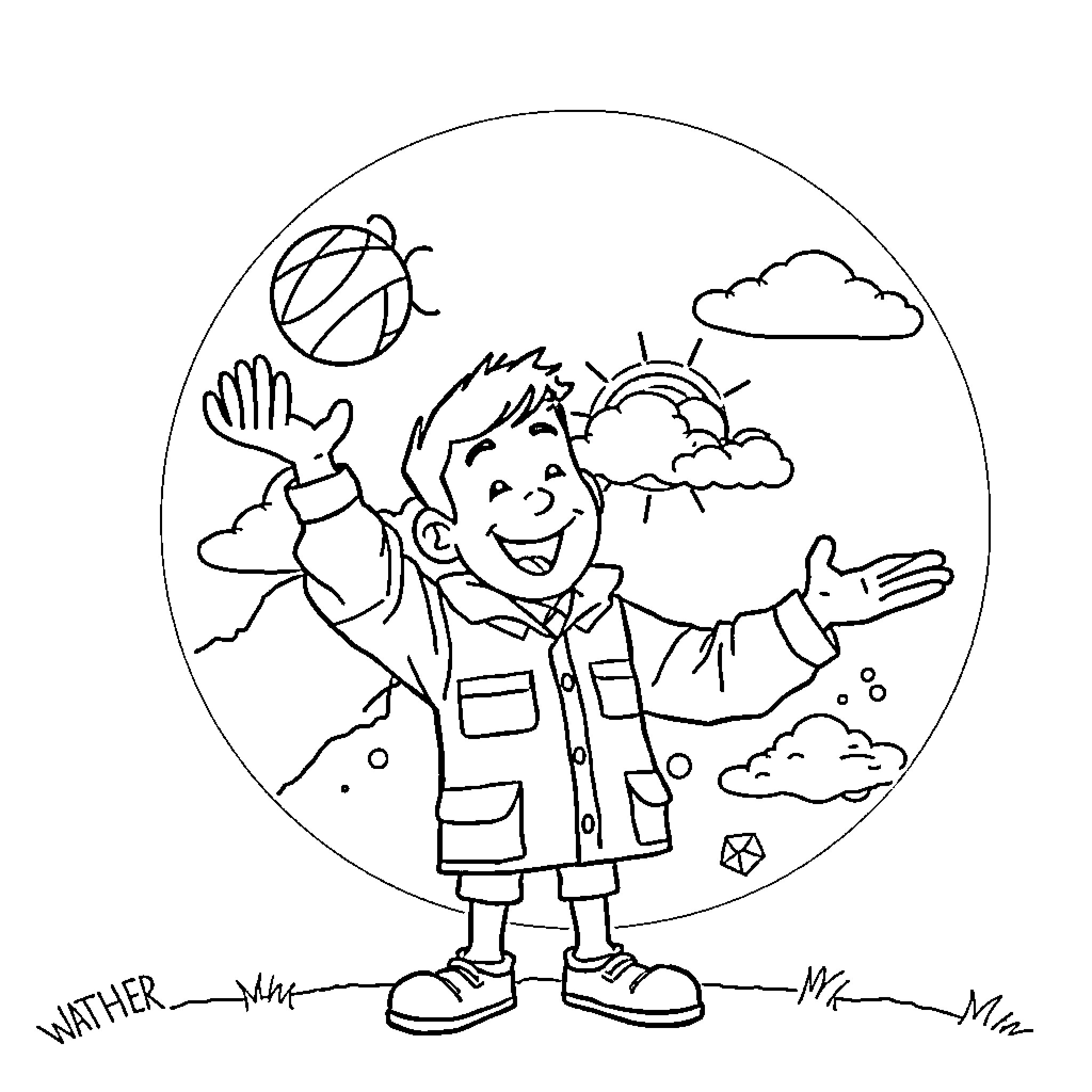 Ryan Enjoys Outdoor Adventures with Friends Coloring Page (free black-and-white line drawing printable PDF for all, from beginners to advanced learners, including children, teens, adults, and seniors)