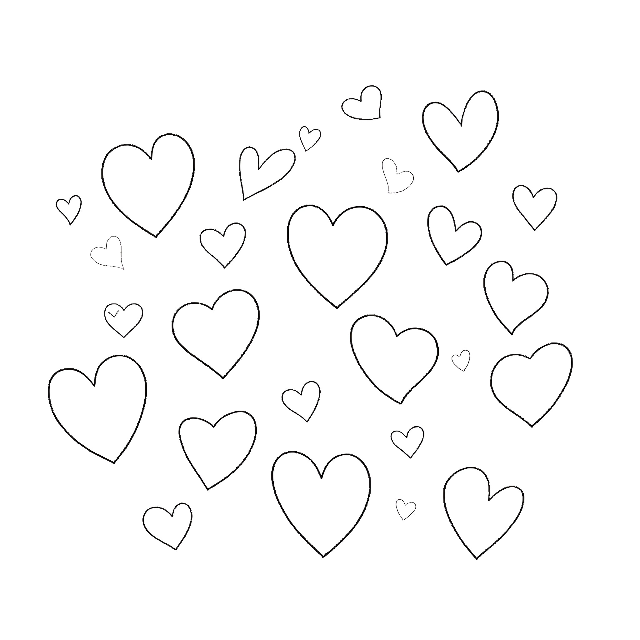 Heart-shaped doodles Coloring Page (free black-and-white line drawing printable PDF for all, from beginners to advanced learners, including children, teens, adults, and seniors)