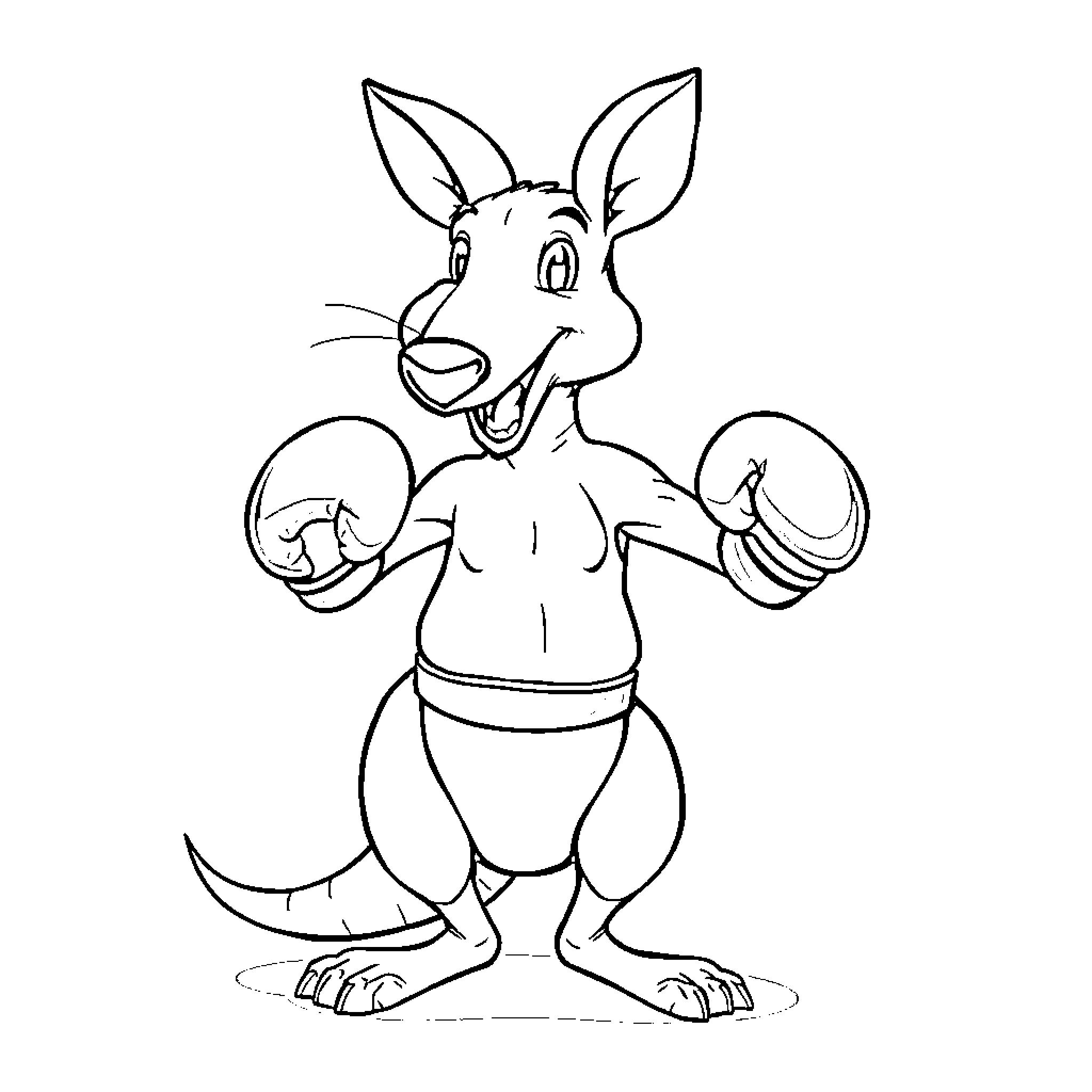 Kangaroo character in an animated style Coloring Page (free black-and-white line drawing printable PDF for all, from beginners to advanced learners, including children, teens, adults, and seniors)