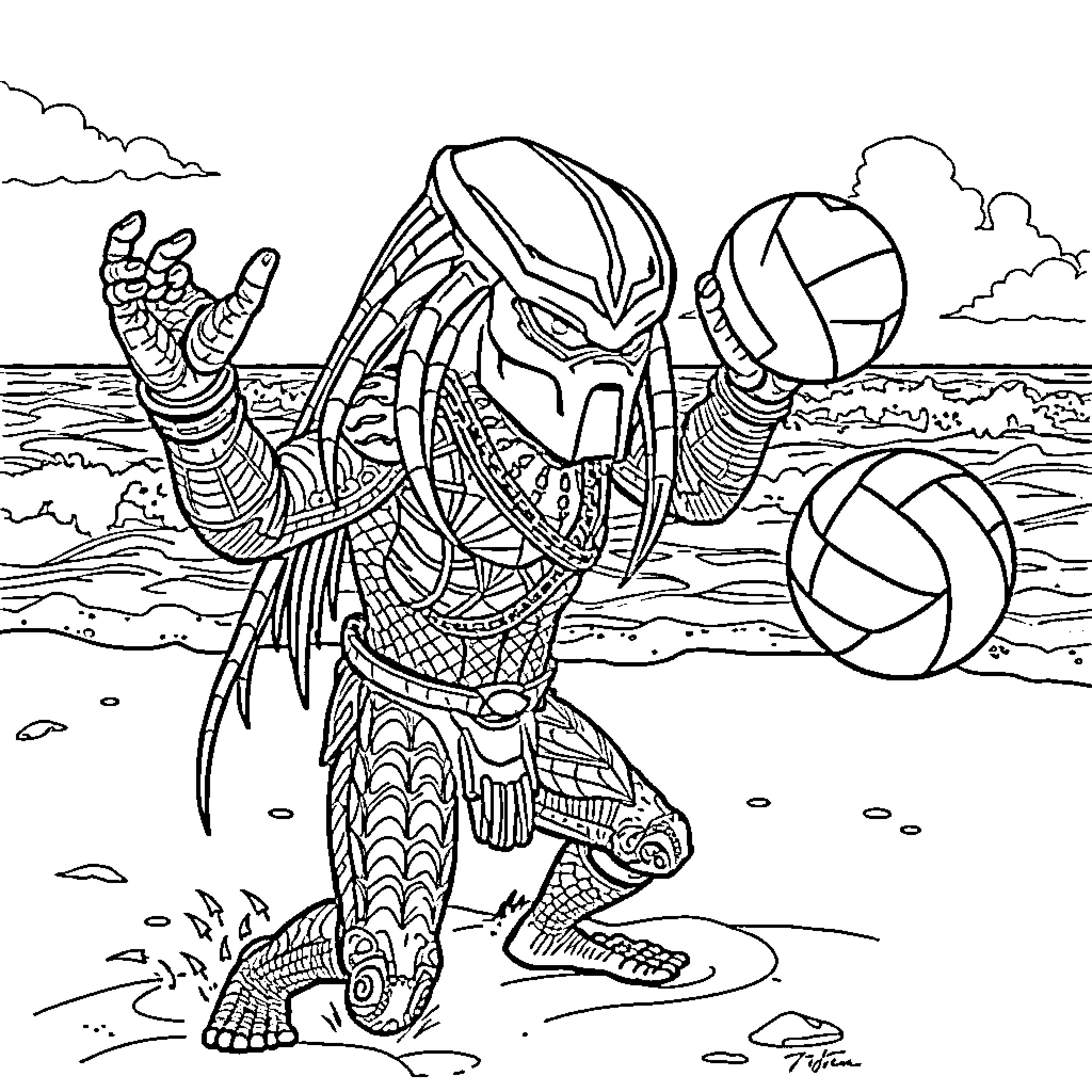 Predator stalking prey in the wilderness Coloring Page (free black-and-white line drawing printable PDF for all, from beginners to advanced learners, including children, teens, adults, and seniors)