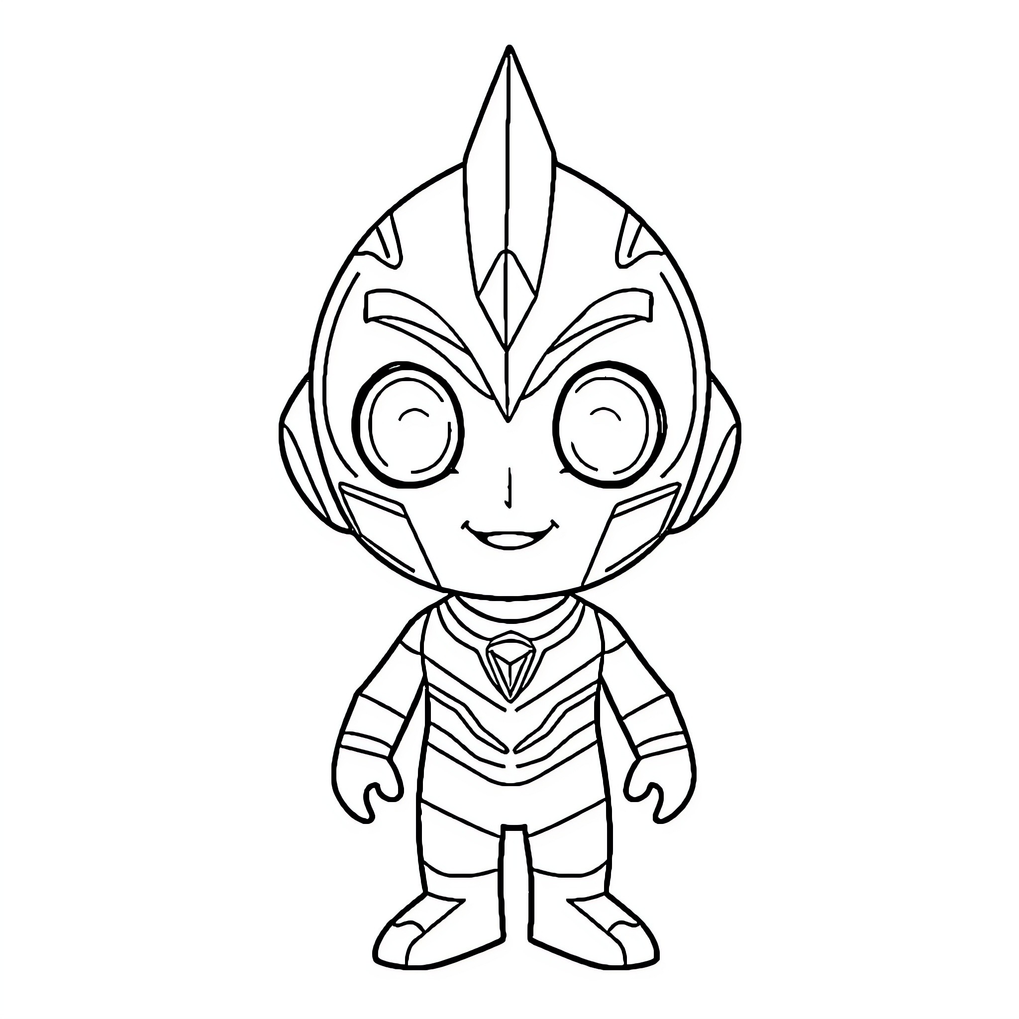Ultraman character with big eyes and sci-fi outfit Coloring Page (free black-and-white line drawing printable PDF for all, from beginners to advanced learners, including children, teens, adults, and seniors)