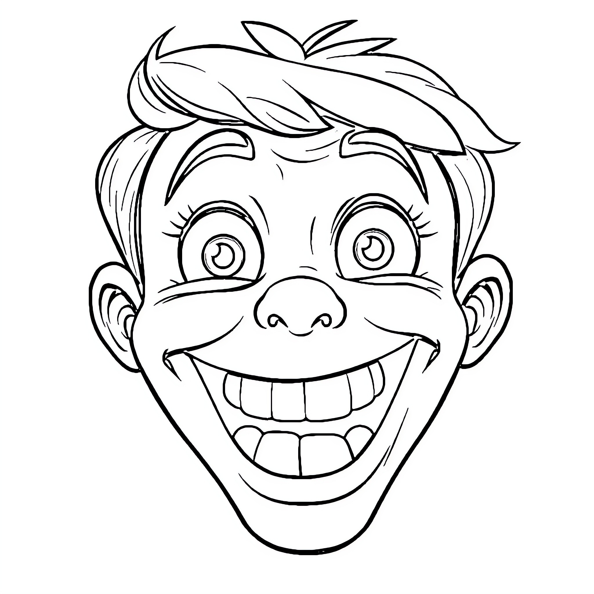 Face of a Smiling Cartoon Boy Coloring Page (free black-and-white line drawing printable PDF for all, from beginners to advanced learners, including children, teens, adults, and seniors)
