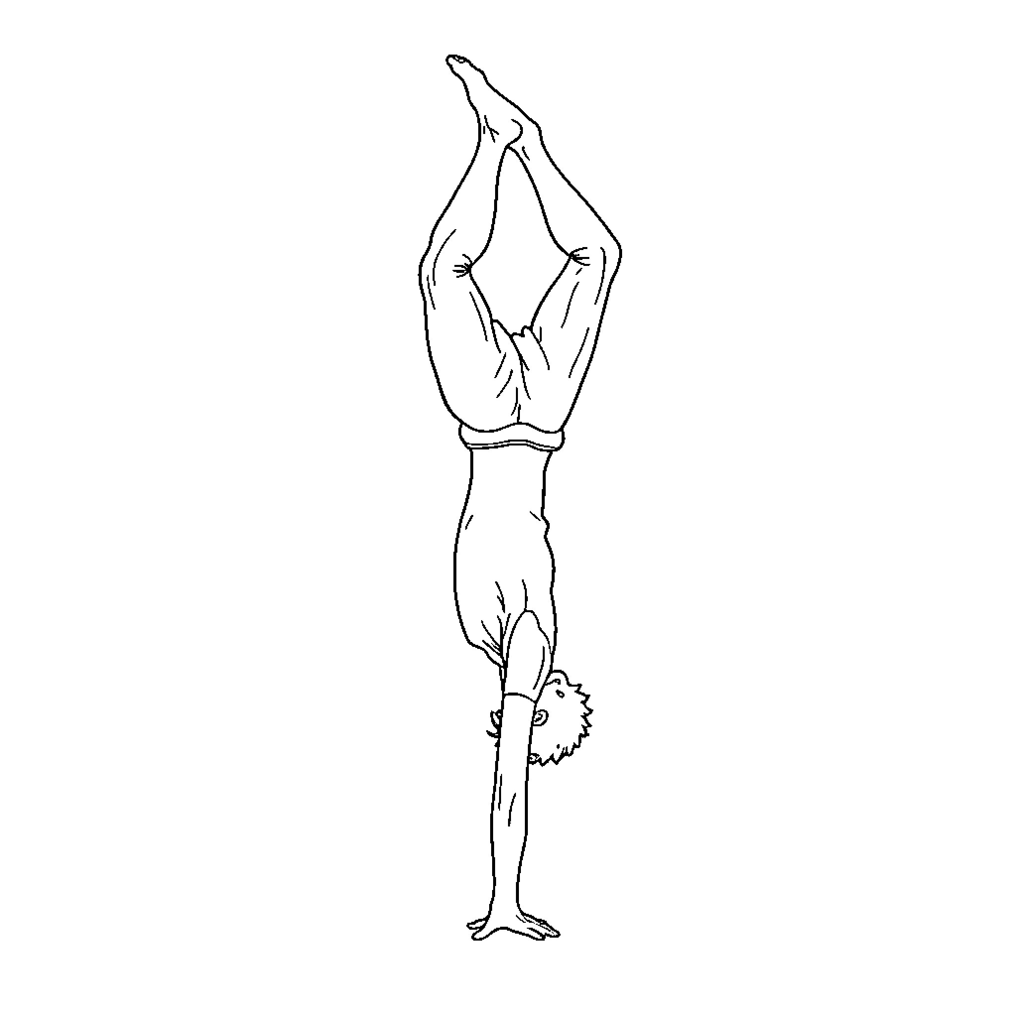 Handstand with graceful body posture Coloring Page (free black-and-white line drawing printable PDF for all, from beginners to advanced learners, including children, teens, adults, and seniors)