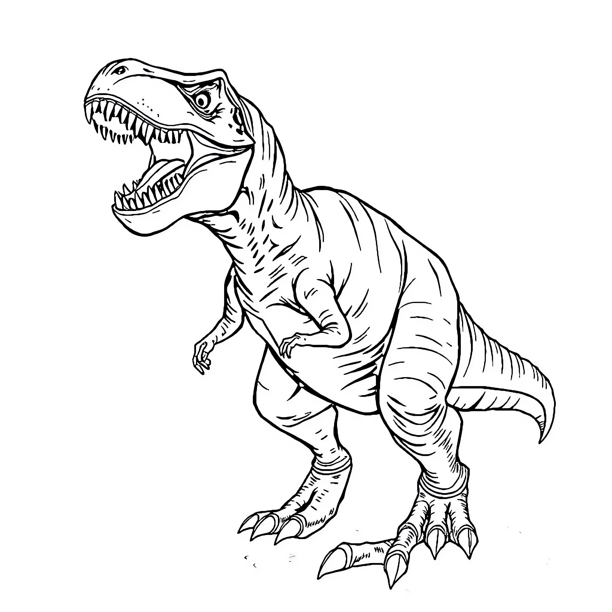 Indominus Rex Fiercely Roaring Coloring Page (free black-and-white line drawing printable PDF for all, from beginners to advanced learners, including children, teens, adults, and seniors)