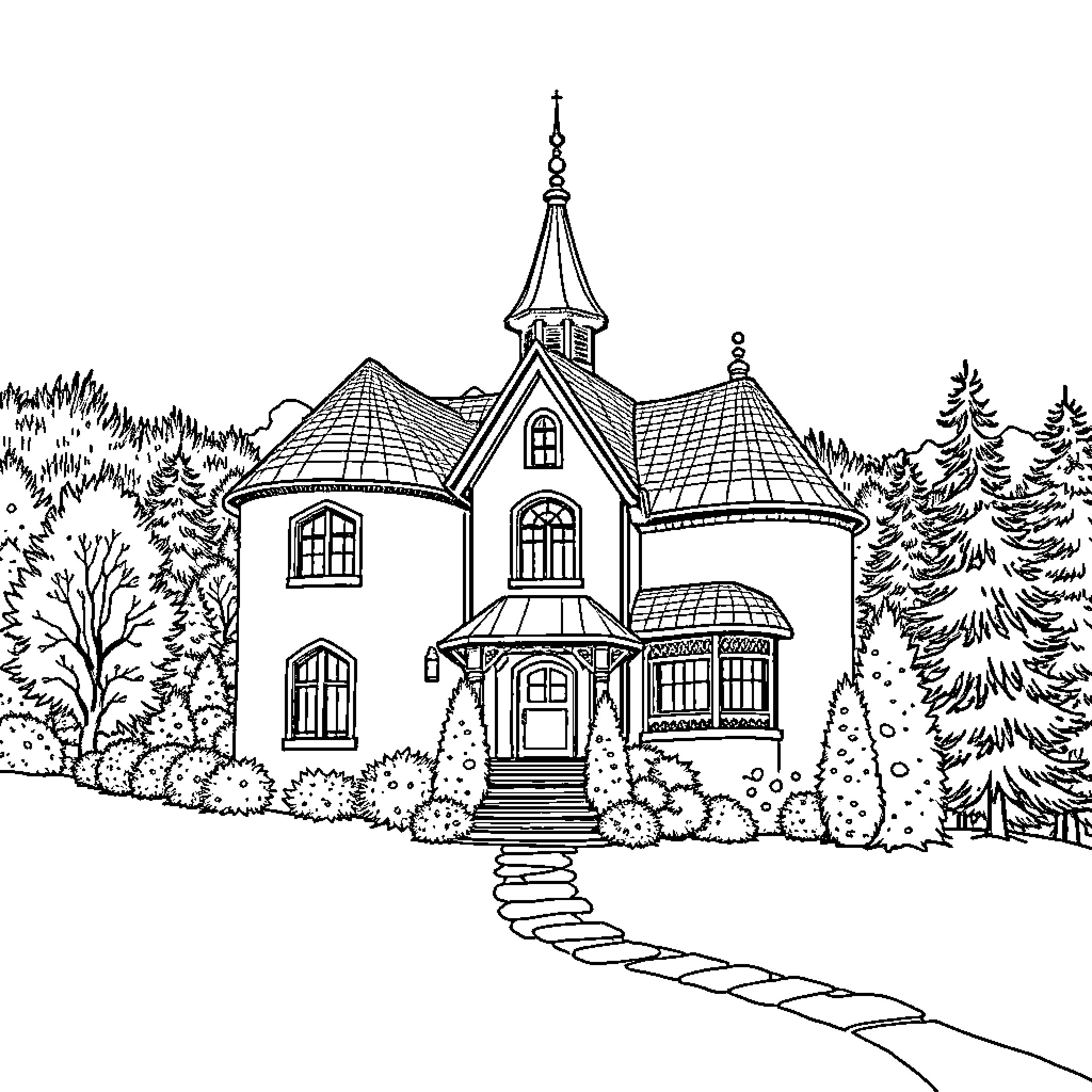 Поезд на живописном фоне горной местности Coloring Page (free black-and-white line drawing printable PDF for all, from beginners to advanced learners, including children, teens, adults, and seniors)