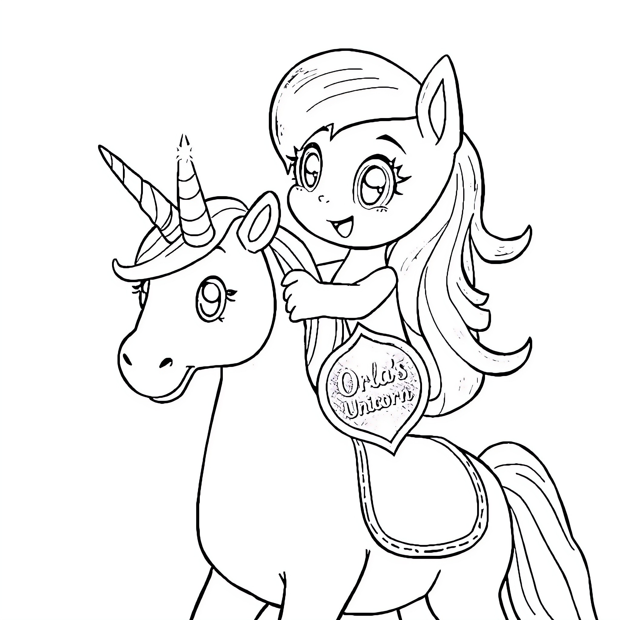 Bluey's magical adventure with a unicorn Coloring Page (free black-and-white line drawing printable PDF for all, from beginners to advanced learners, including children, teens, adults, and seniors)