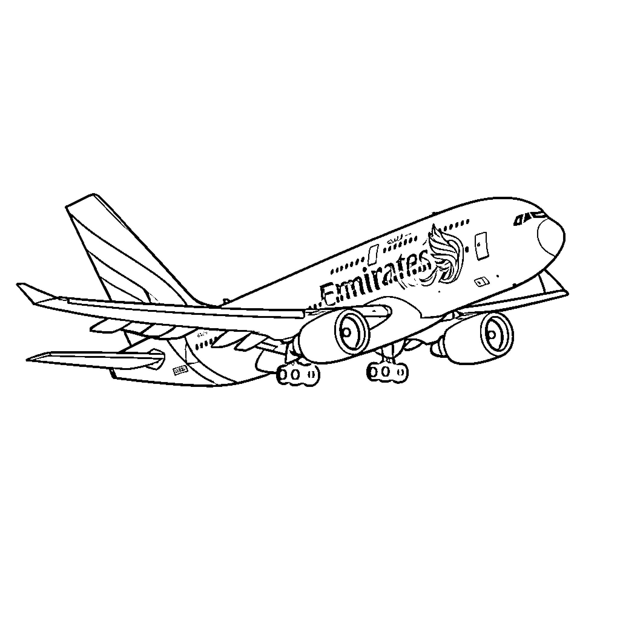 Airplane with airline logo taking off Coloring Page (free black-and-white line drawing printable PDF for all, from beginners to advanced learners, including children, teens, adults, and seniors)