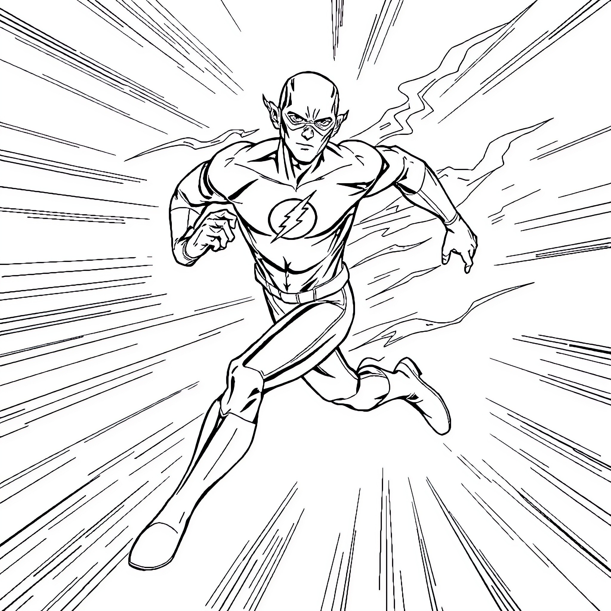 Flash Hero Speeds Into Action Coloring Page (free black-and-white line drawing printable PDF for all, from beginners to advanced learners, including children, teens, adults, and seniors)