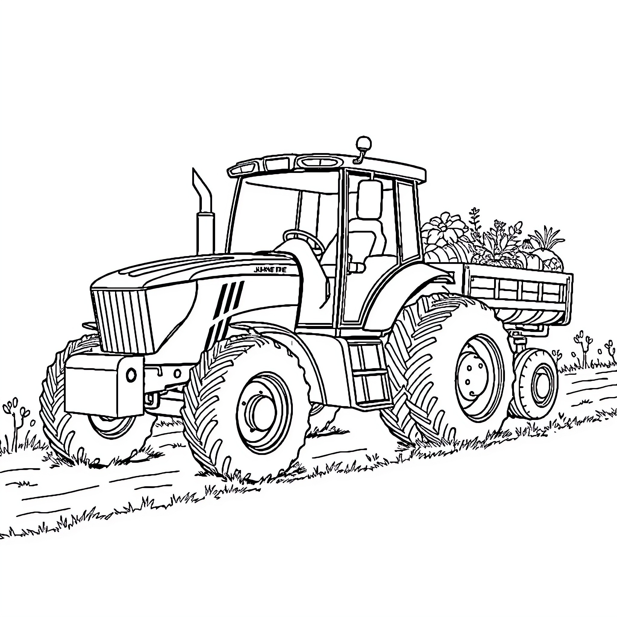 Tractor operating on farm field Coloring Page (free black-and-white line drawing printable PDF for all, from beginners to advanced learners, including children, teens, adults, and seniors)