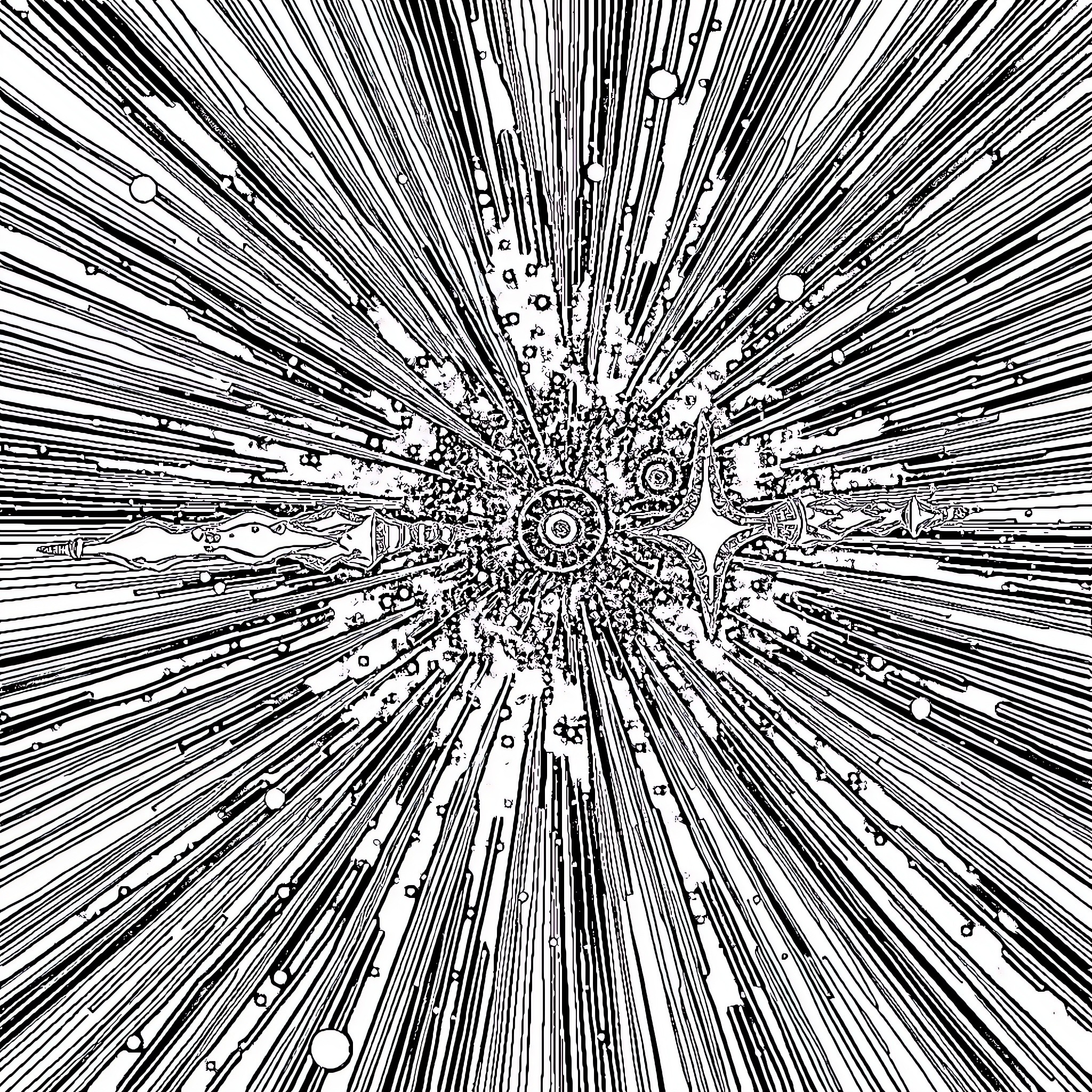 Rocket blasting off into cosmic splendor Coloring Page (free black-and-white line drawing printable PDF for all, from beginners to advanced learners, including children, teens, adults, and seniors)