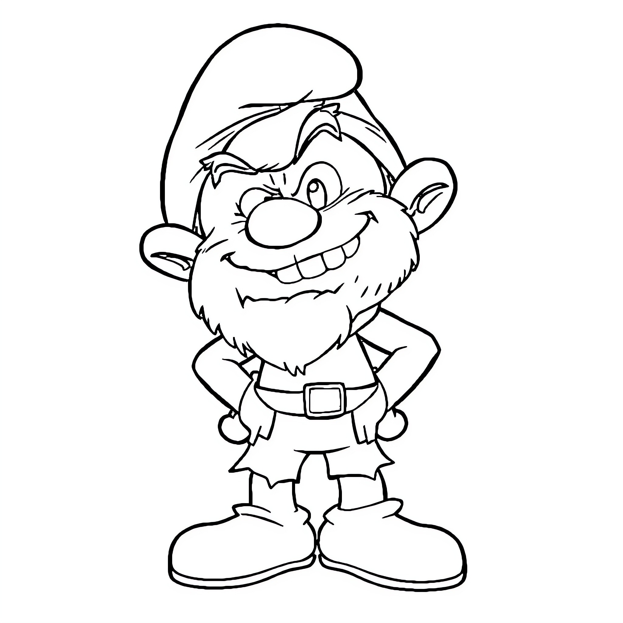 Smurf with a mischievous grin Coloring Page (free black-and-white line drawing printable PDF for all, from beginners to advanced learners, including children, teens, adults, and seniors)