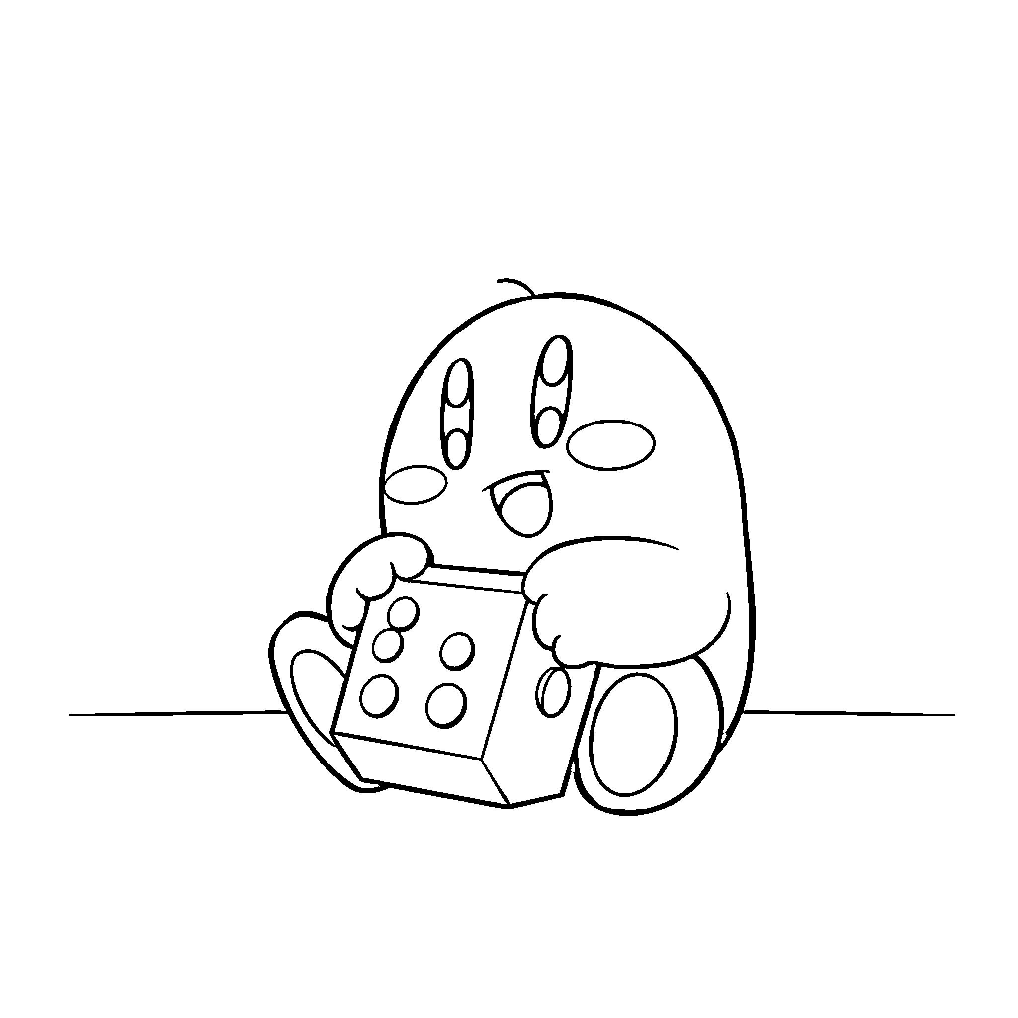 Kirby playing with building blocks Coloring Page (free black-and-white line drawing printable PDF for all, from beginners to advanced learners, including children, teens, adults, and seniors)