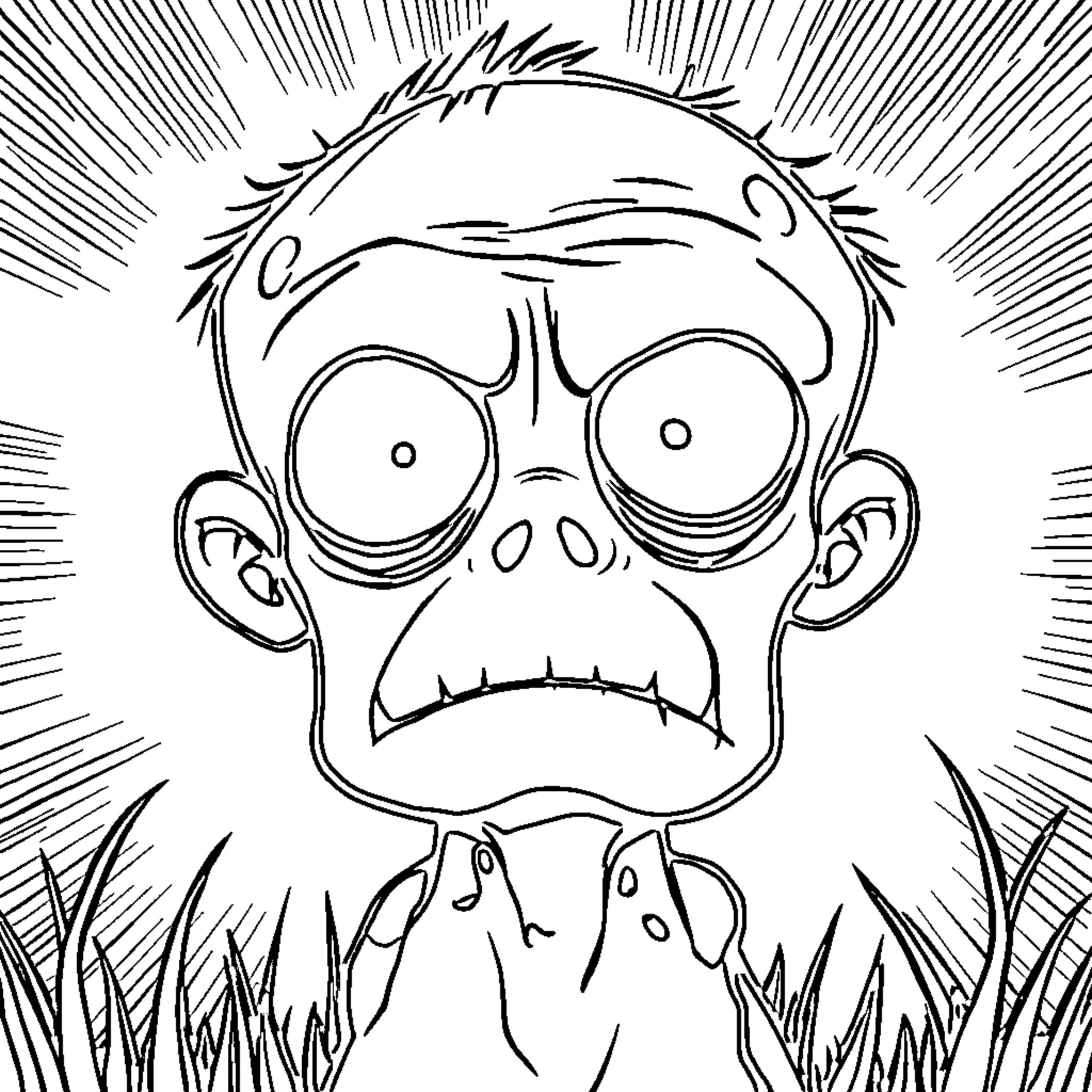 Zombie in Distressed Condition Coloring Page (free black-and-white line drawing printable PDF for all, from beginners to advanced learners, including children, teens, adults, and seniors)