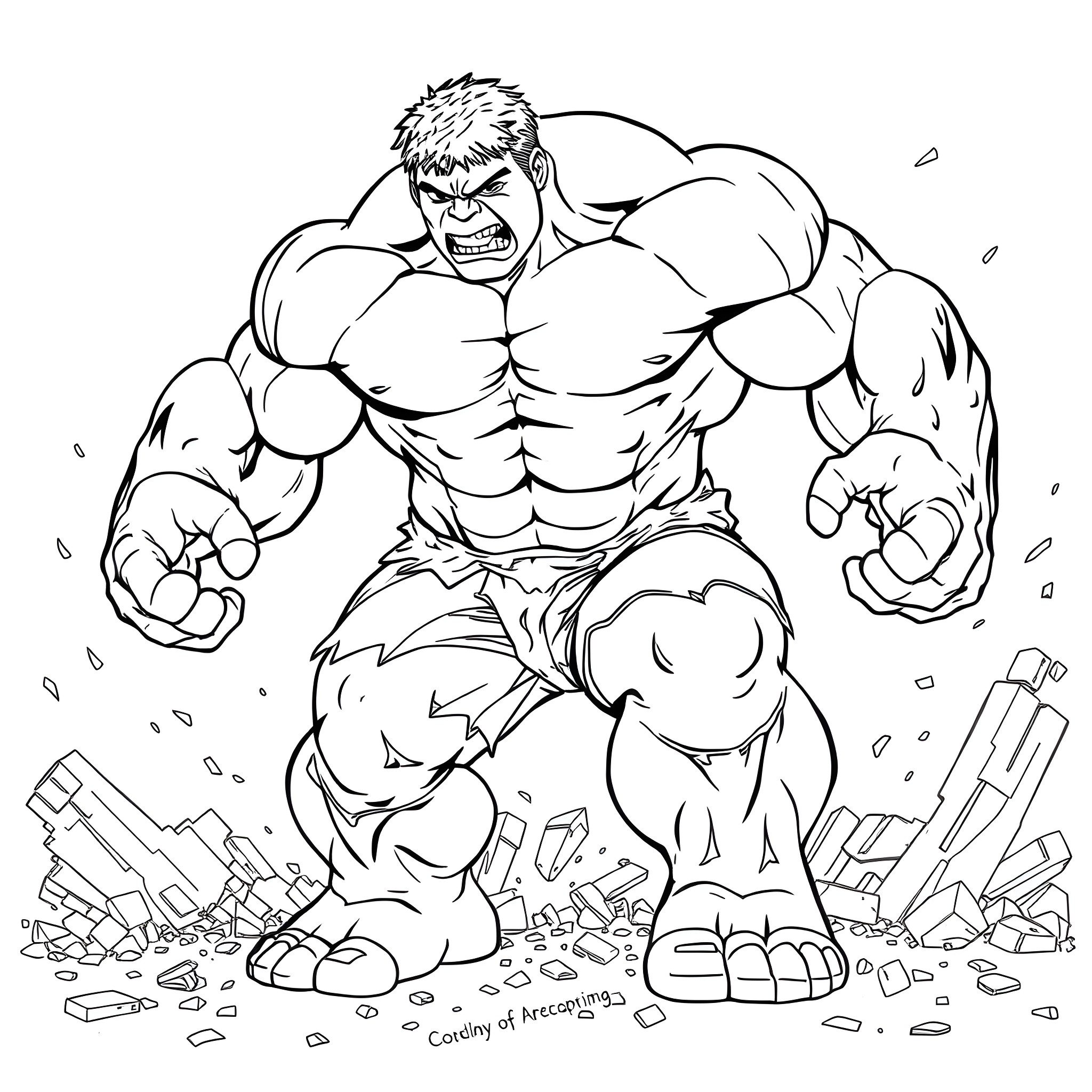 Hulk unleashing his mighty strength in a powerful display Coloring Page (free black-and-white line drawing printable PDF for all, from beginners to advanced learners, including children, teens, adults, and seniors)