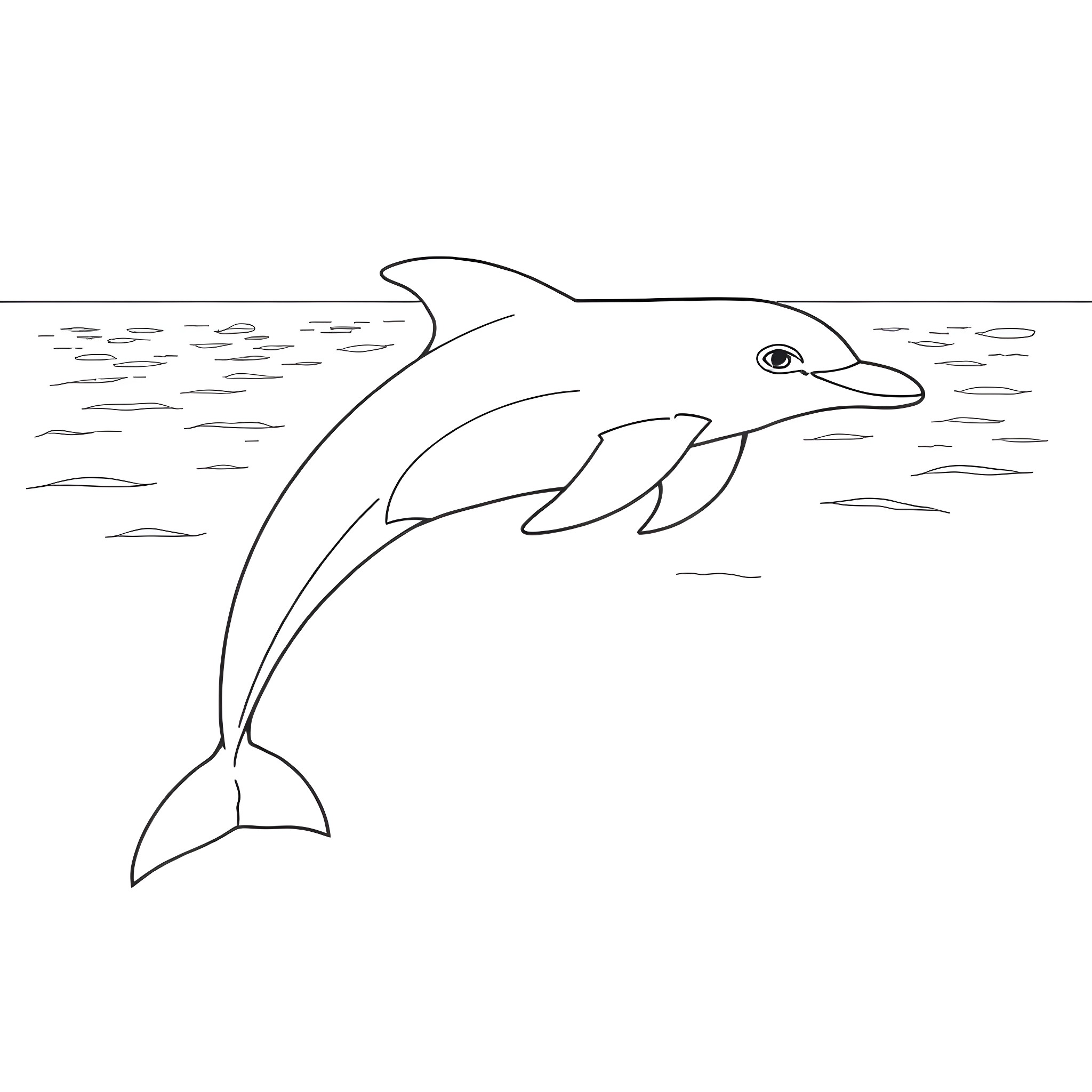 Dolphin leaping above the waves Coloring Page (free black-and-white line drawing printable PDF for all, from beginners to advanced learners, including children, teens, adults, and seniors)