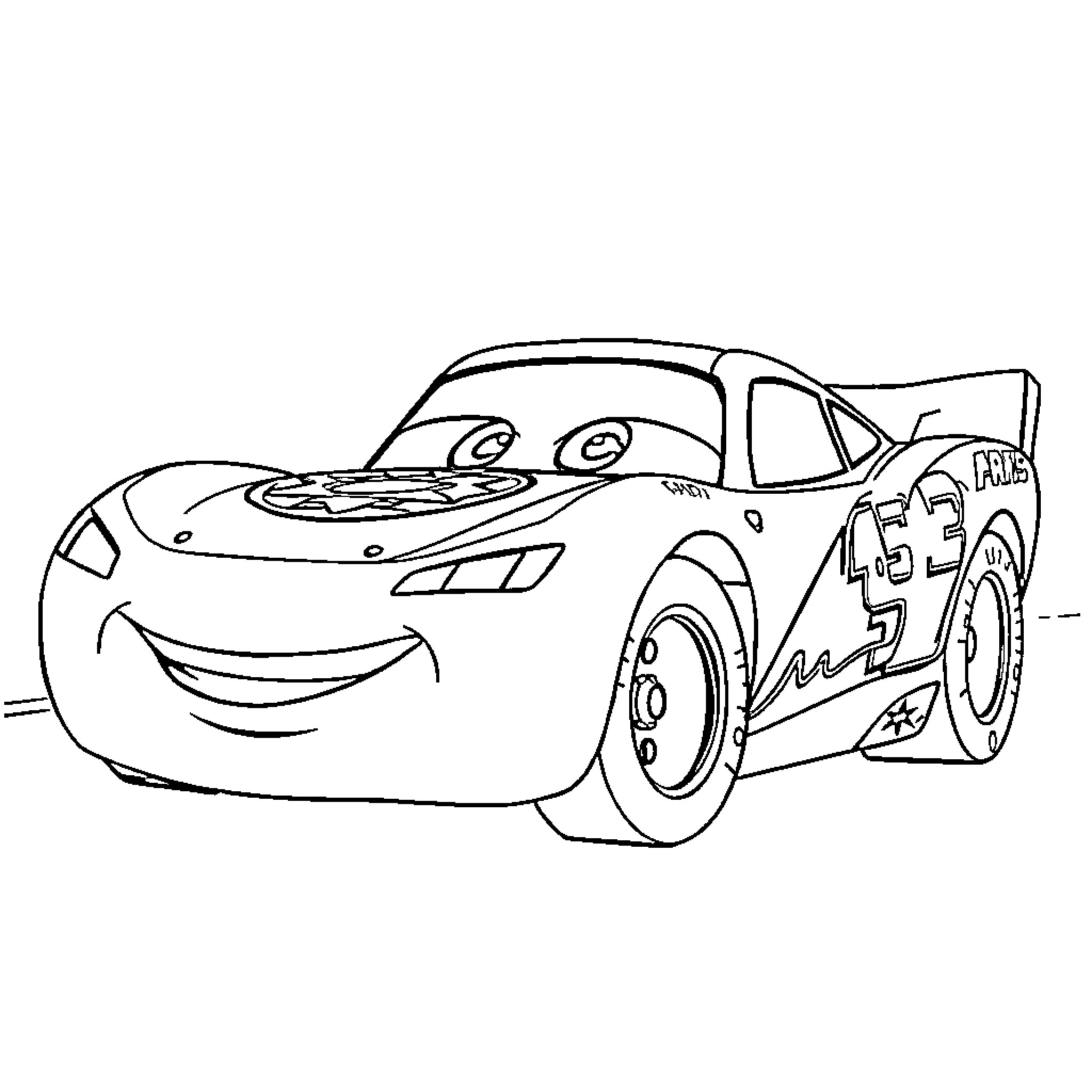 Rayo McQueen racing with a determined expression Coloring Page (free black-and-white line drawing printable PDF for all, from beginners to advanced learners, including children, teens, adults, and seniors)