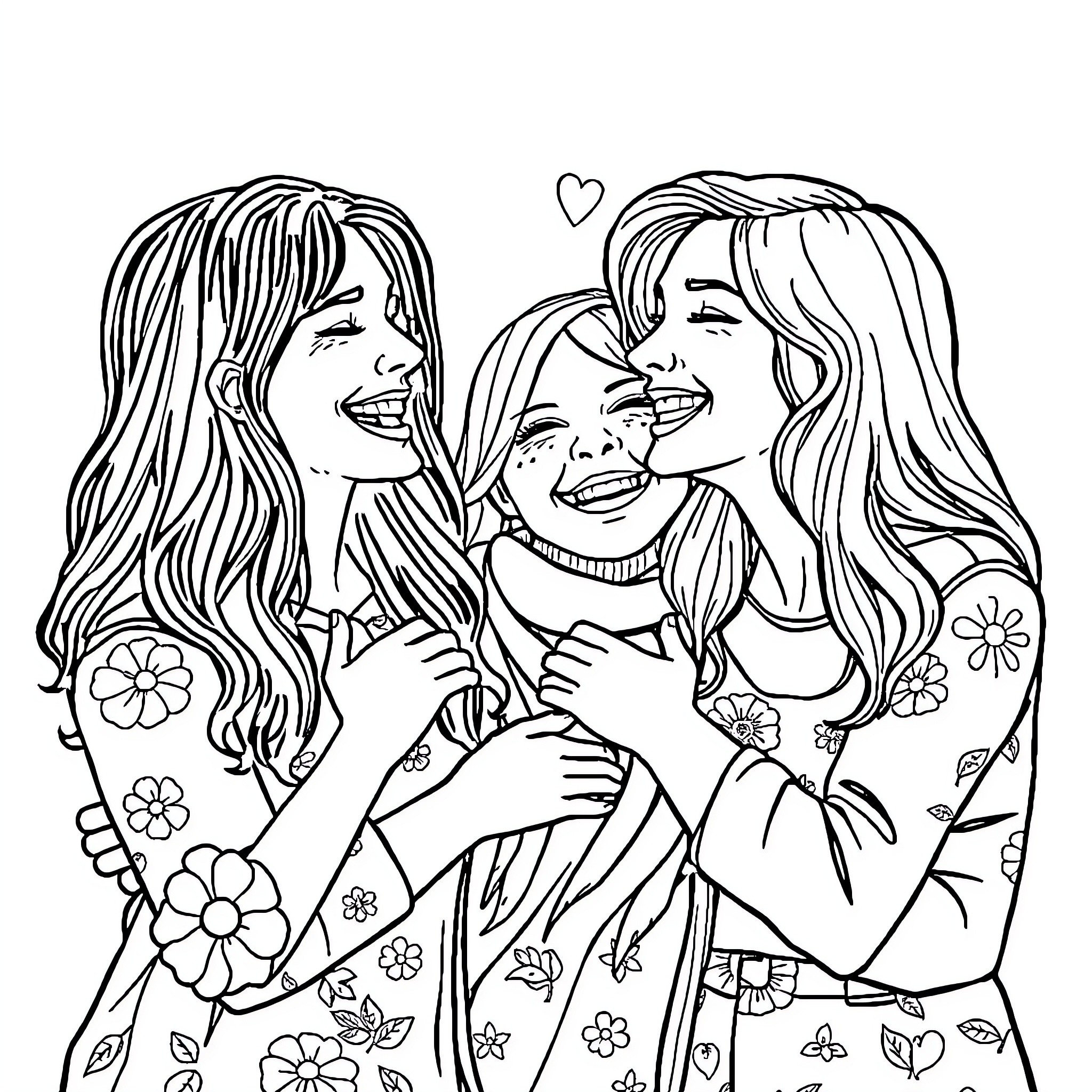 Moment of Friendship and Joy Coloring Page (free black-and-white line drawing printable PDF for all, from beginners to advanced learners, including children, teens, adults, and seniors)