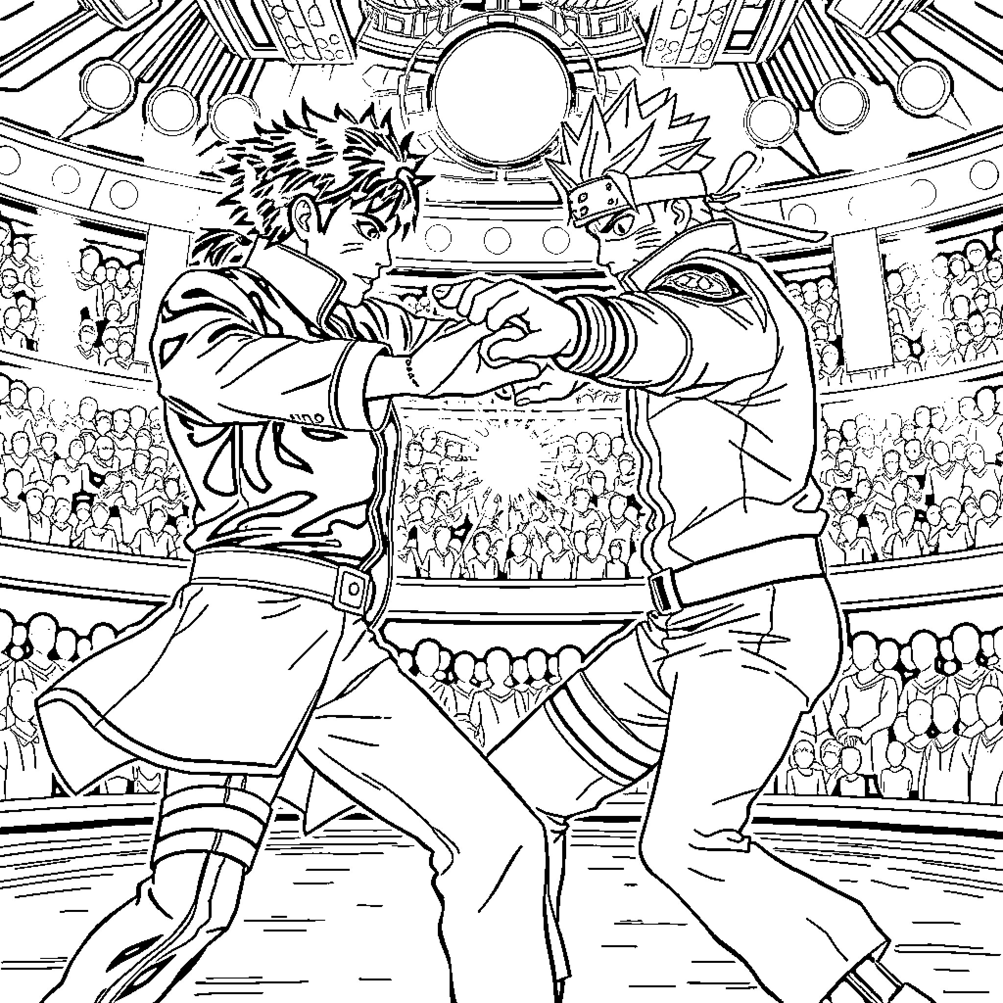 Prince's Intense Fight in a Spirited Arena Coloring Page (free black-and-white line drawing printable PDF for all, from beginners to advanced learners, including children, teens, adults, and seniors)