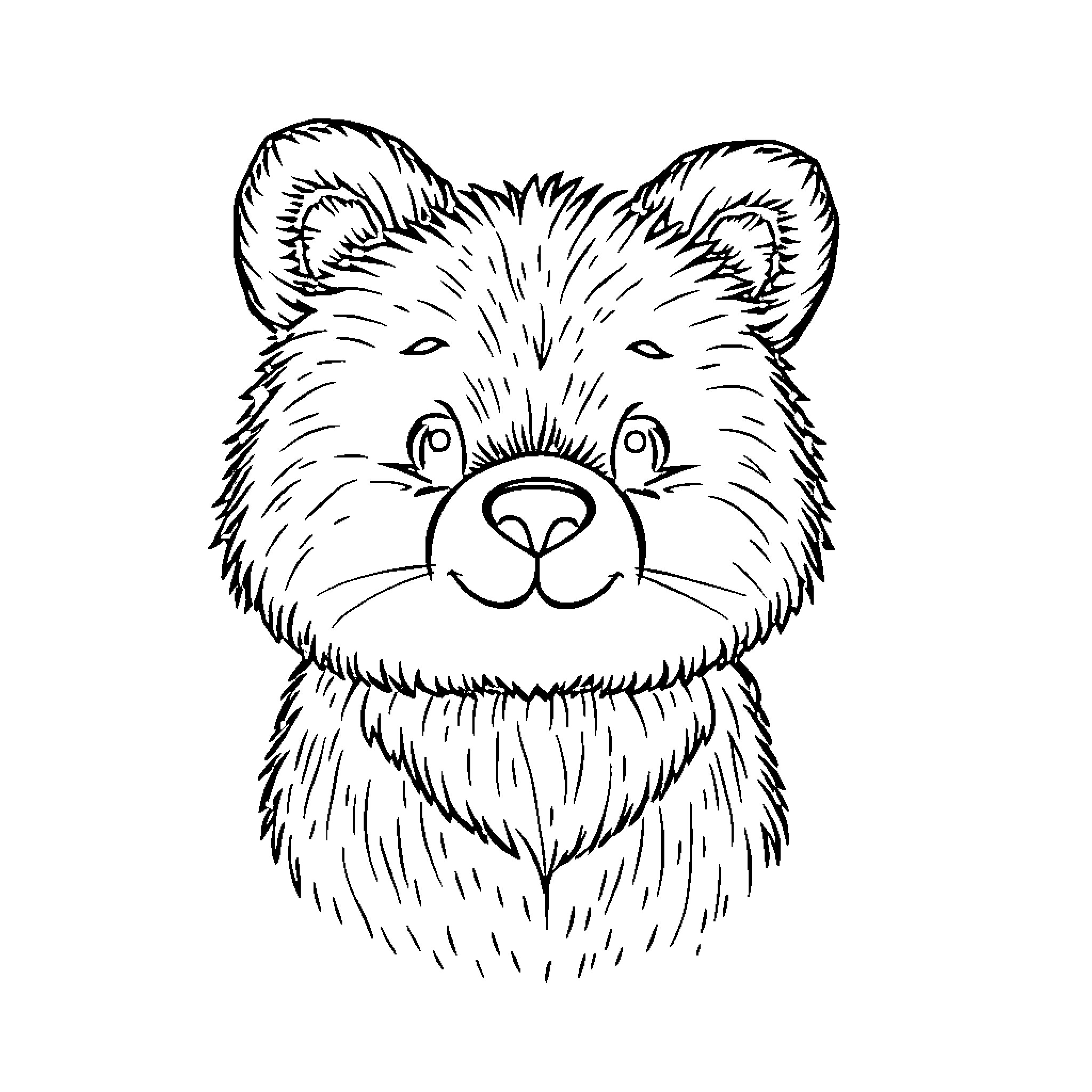 Bear with Cute Facial Expression Coloring Page (free black-and-white line drawing printable PDF for all, from beginners to advanced learners, including children, teens, adults, and seniors)