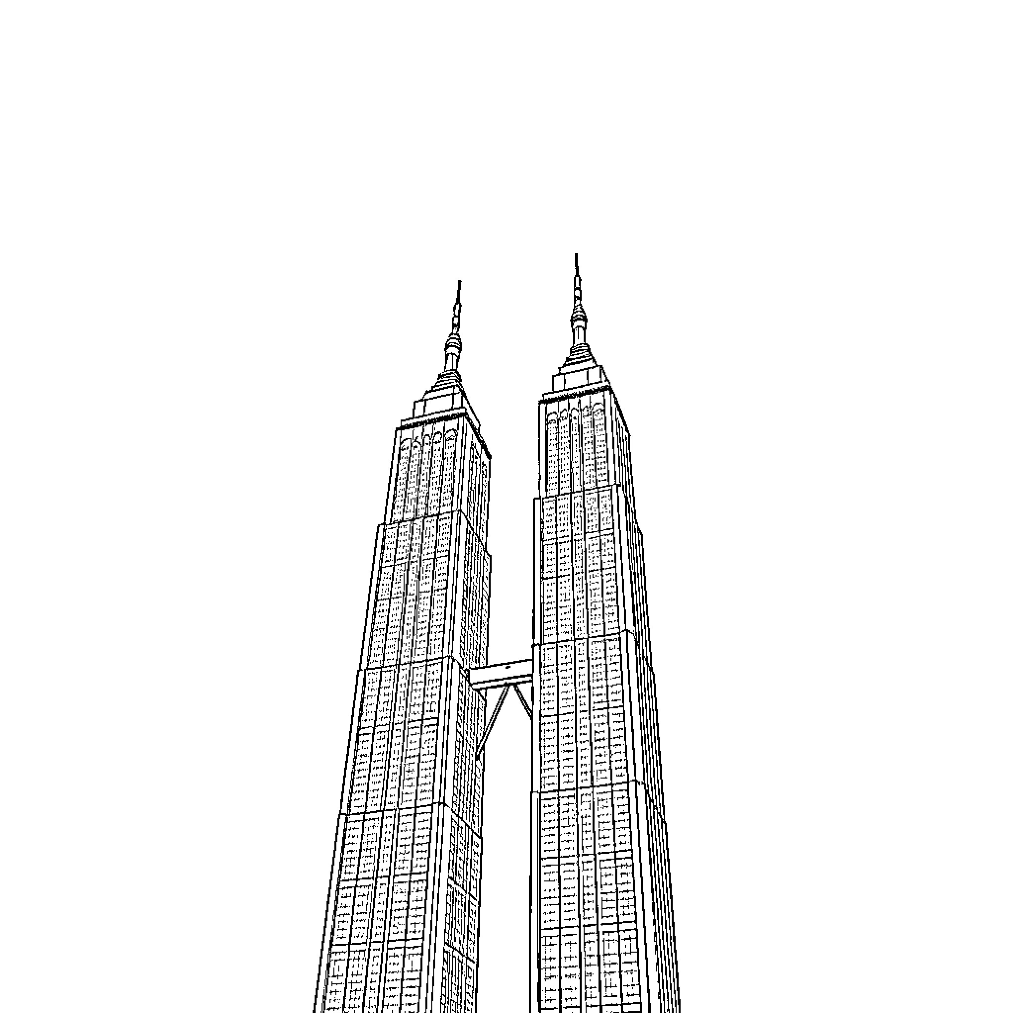 Twin Towers depicting architectural design Coloring Page (free black-and-white line drawing printable PDF for all, from beginners to advanced learners, including children, teens, adults, and seniors)